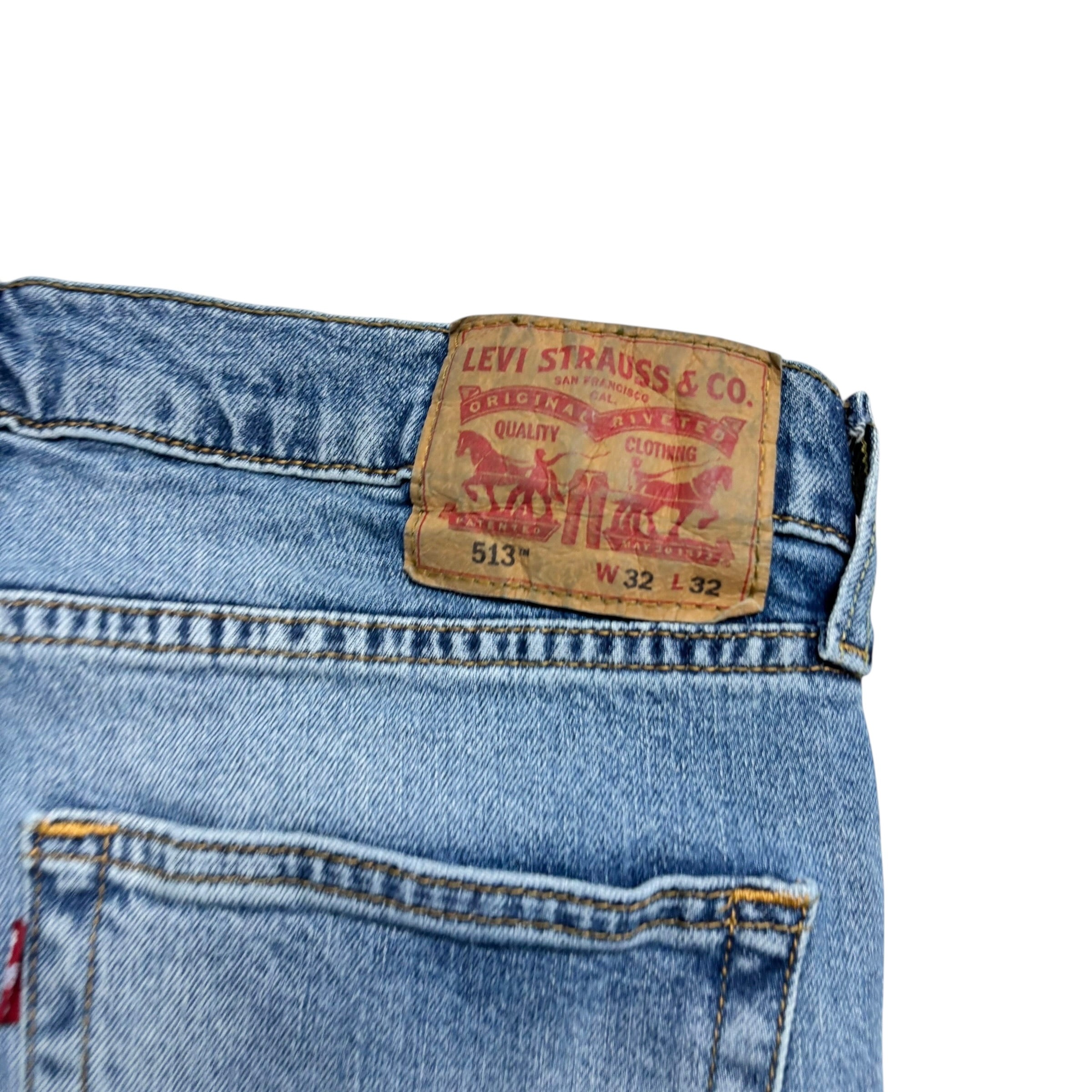 Levis 513 Jeans W32 L31 Mens Light Blue Slim Straight Fit Stretch Denim (E)