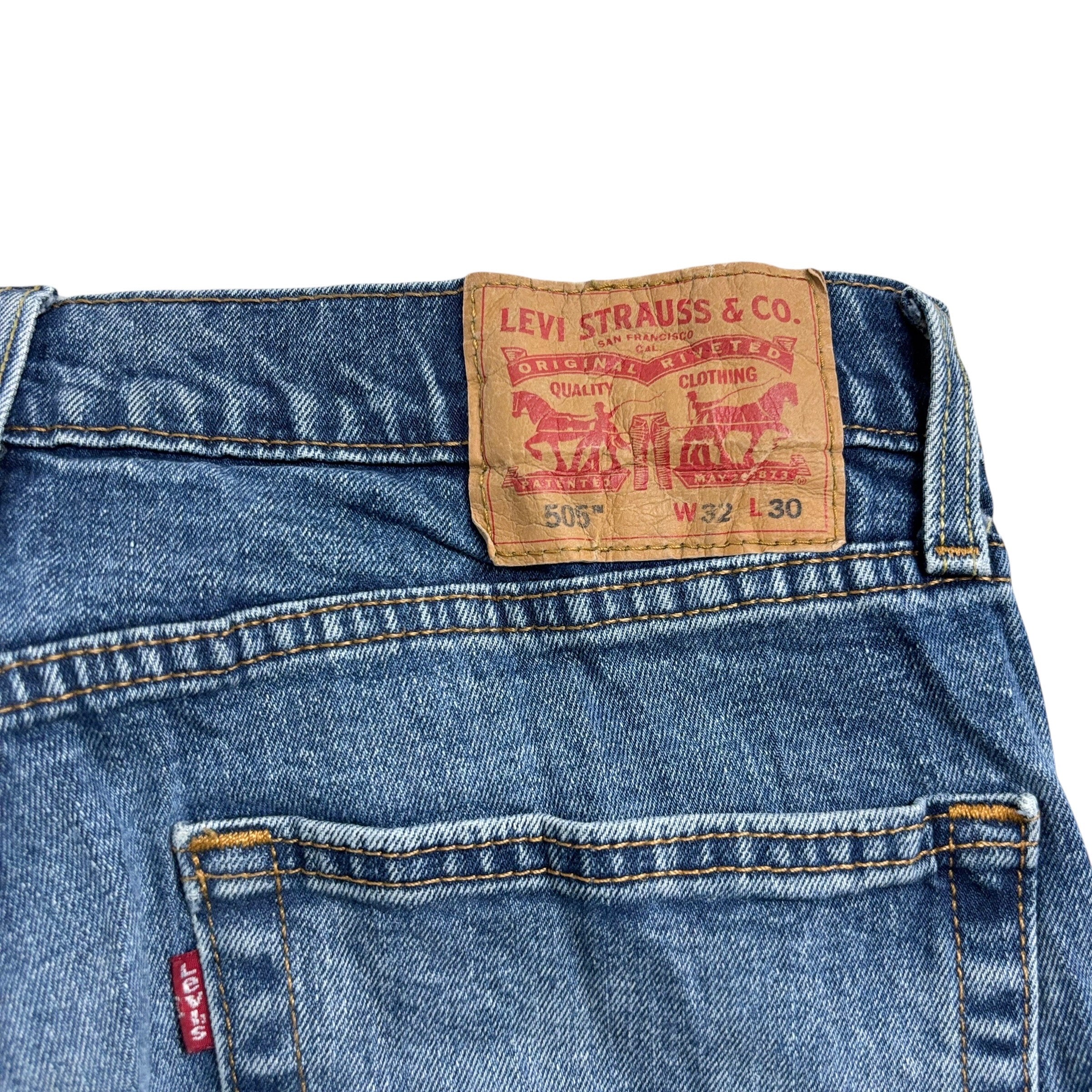Levis 505 Jeans W32 L30 Mens Mid Blue Regular Straight Fit Stretch Denim (E)