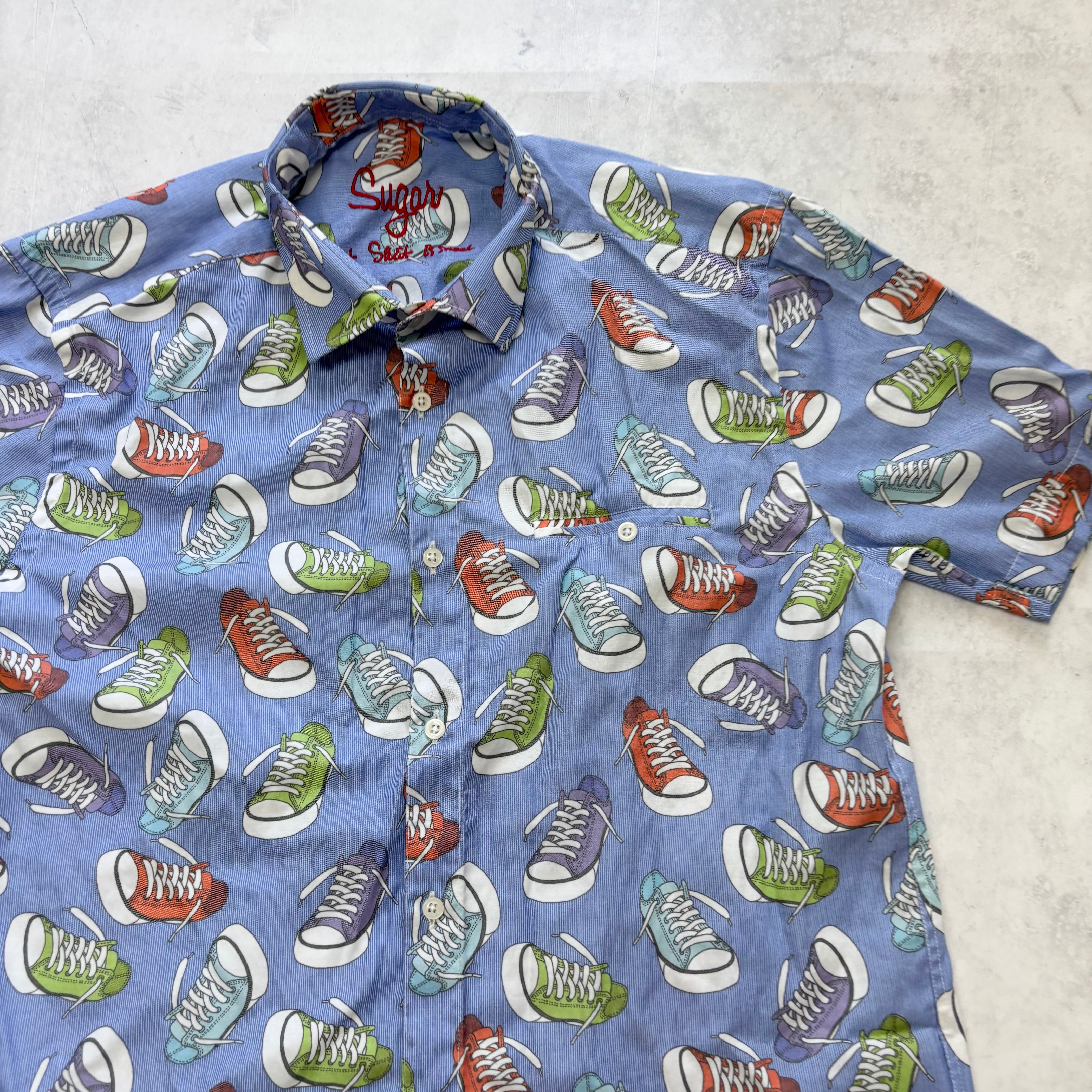 Mens Shirt Medium Blue Regular Fit Short Sleeve Cotton Blend (E)