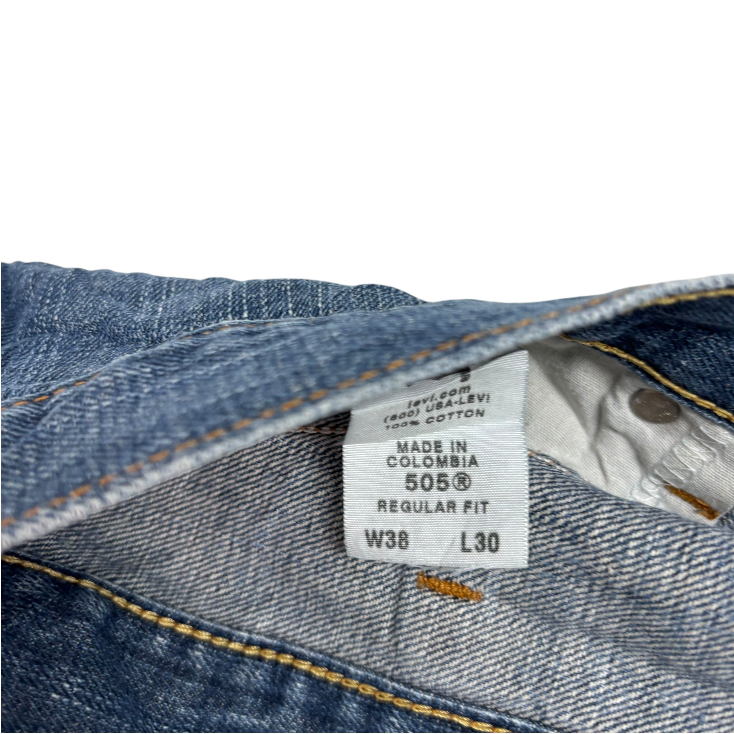 Levis 505 Jeans W38 L30 Mens Dark Blue Regular Straight Fit Vintage Denim (E)