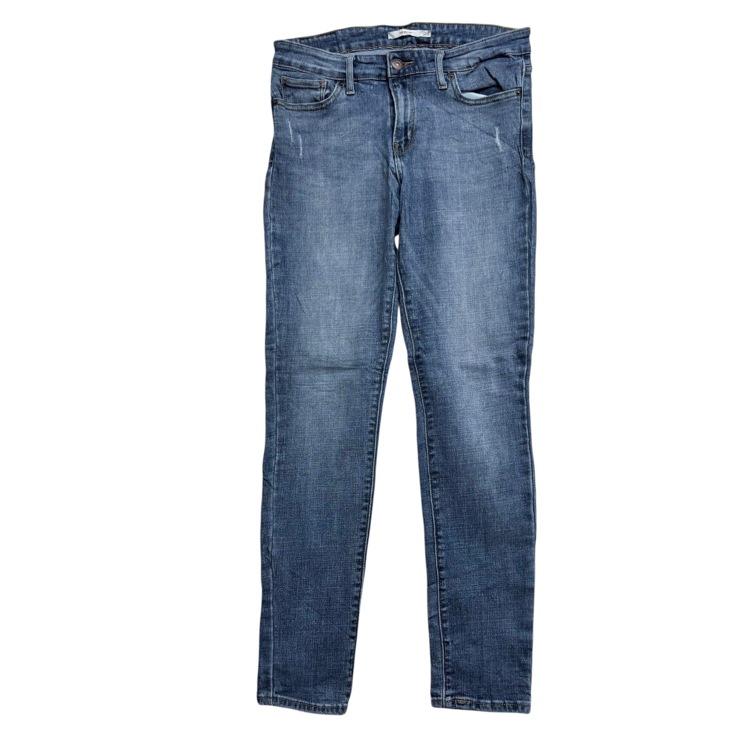 Levis 711 Jeans W29 L30 Womens Skinny Fit Mid Blue Stretch Denim (E)