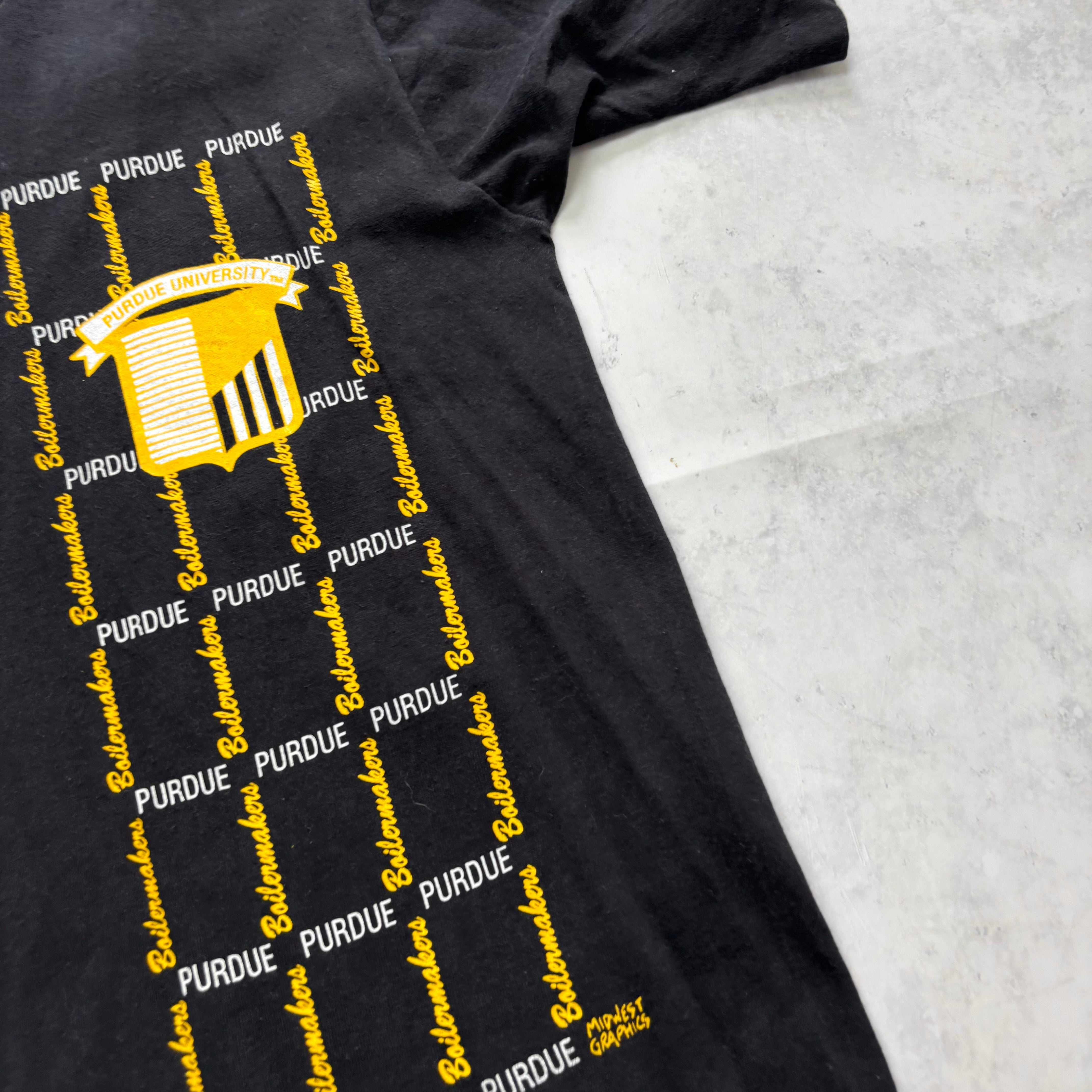 Vintage T Shirt Mens Small Black Single Stitch Graphic Print 90s College (E)