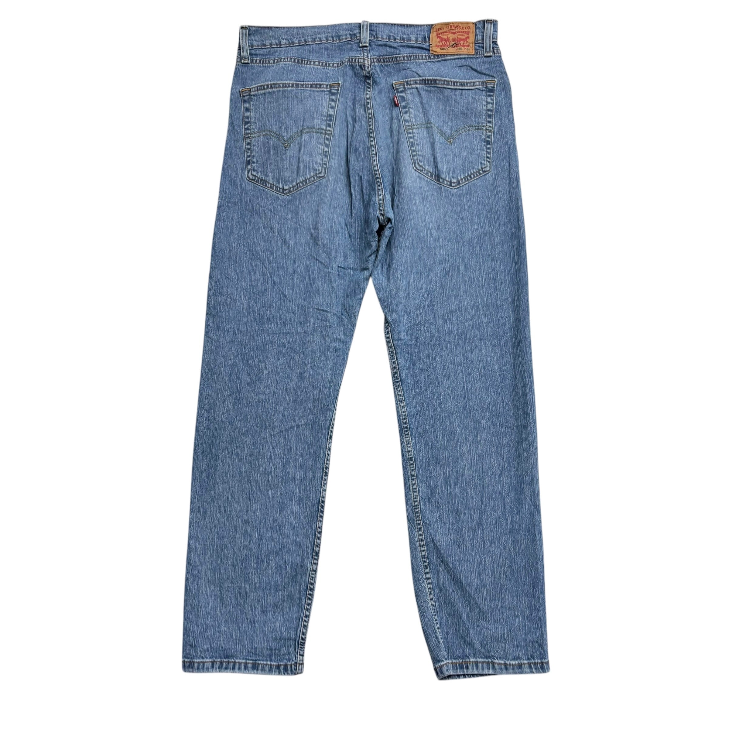 Levis 505 Jeans W36 L30 Mens Light Blue Regular Straight Fit Stretch Denim (E)