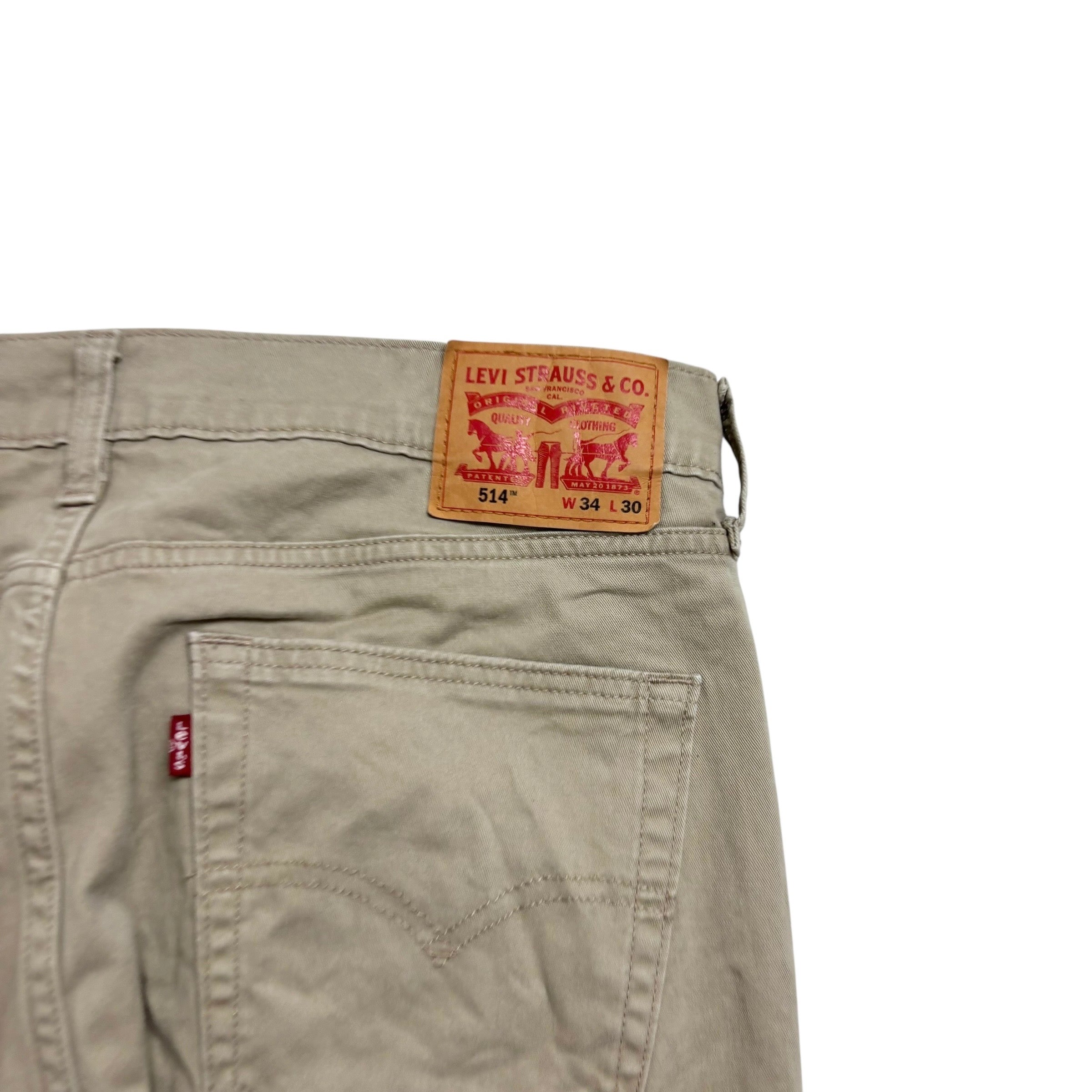 Levis 514 Trousers W34 L30 Mens Beige Regular Straight Fit Stretch Pants
