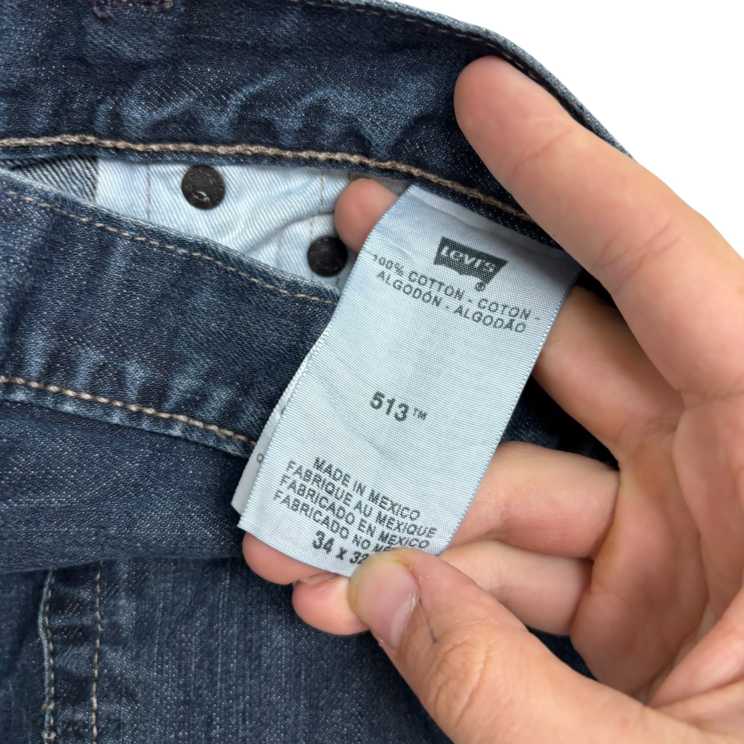 Levis 513 Jeans W34 L32 Mens Dark Blue Slim Straight Fit Vintage Denim