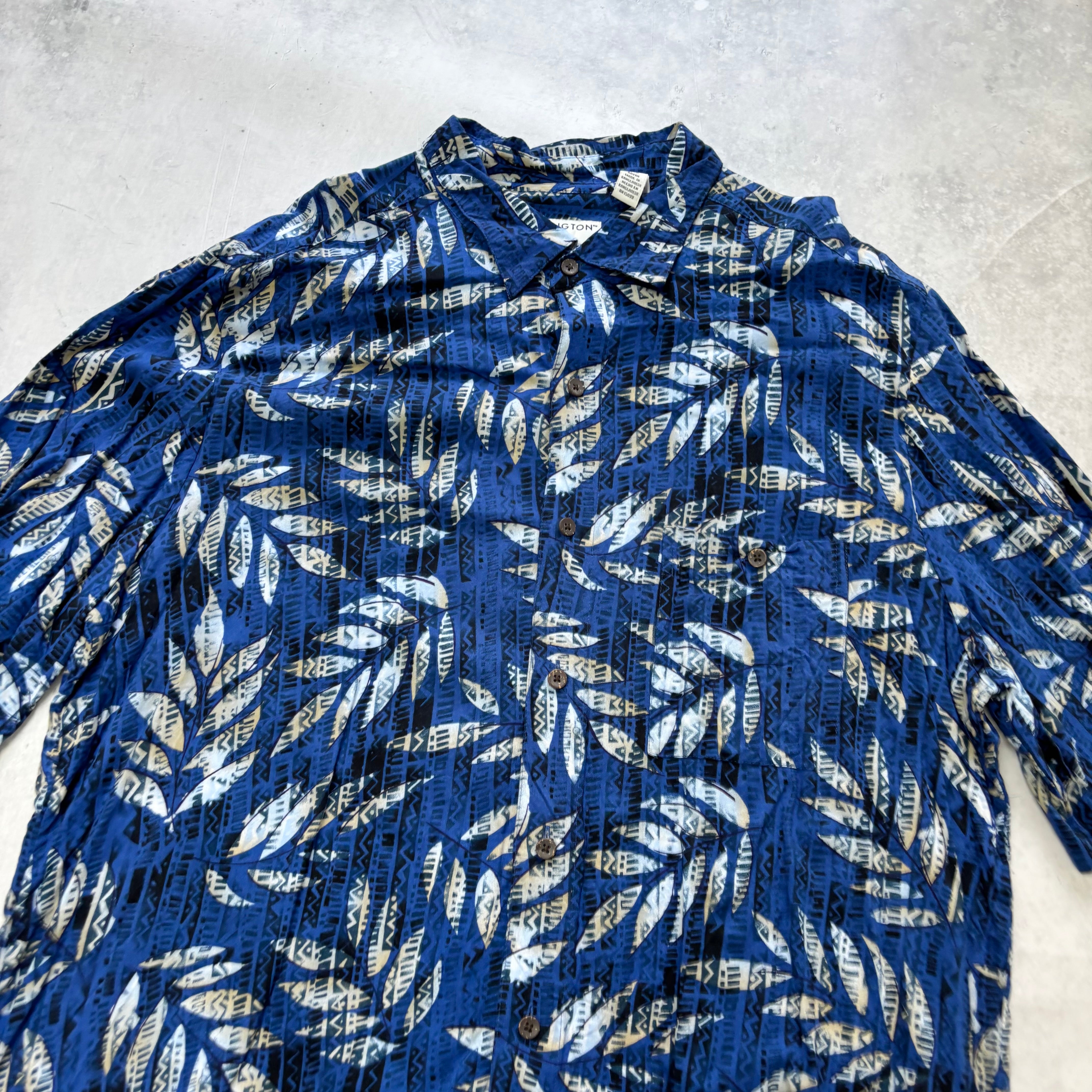 Hawaiian Shirt Mens XL Blue Floral Aloha Short Sleeve Rayon Slim Fit (E)