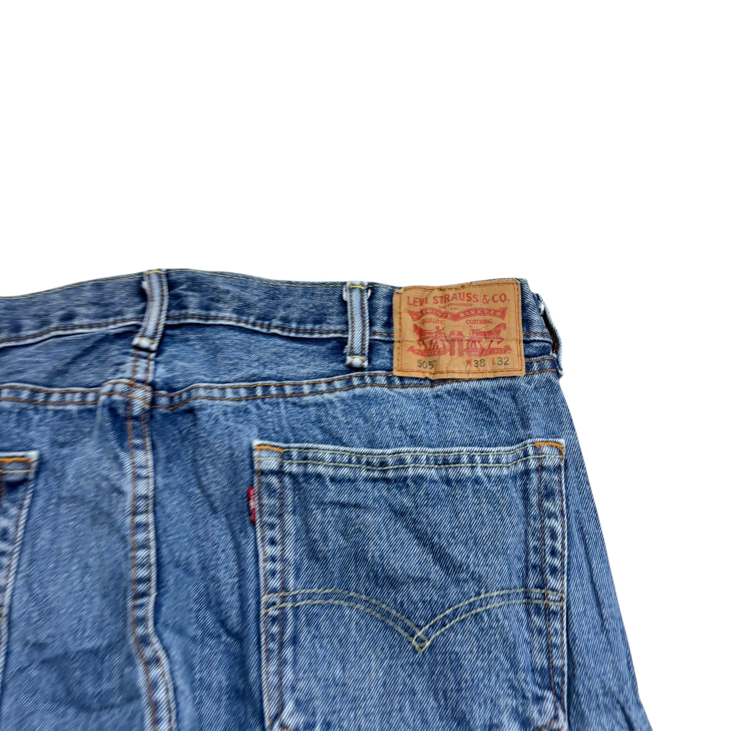 Levis 505 Jeans W38 L32 Mens Mid Blue Regular Straight Fit Denim (E)