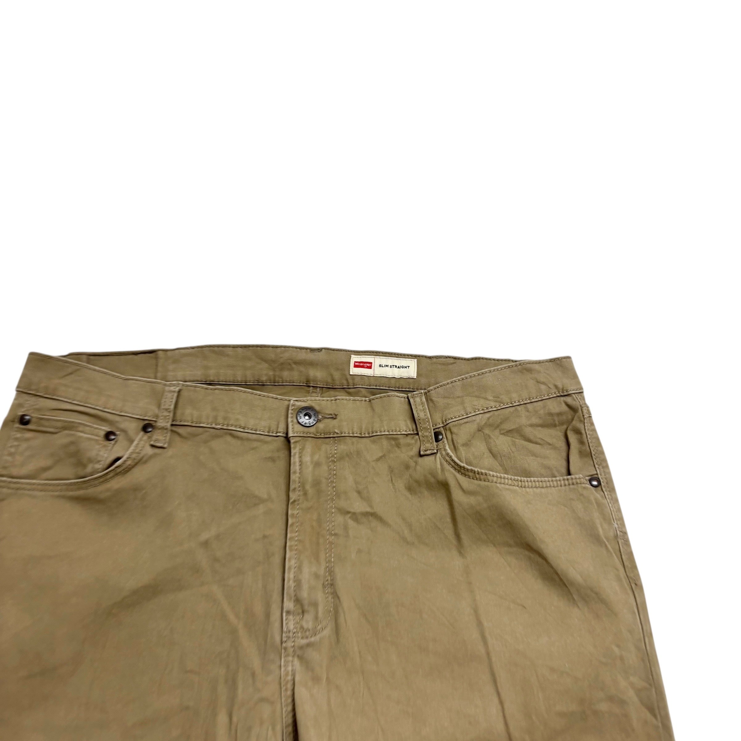 Wrangler Trousers W38 L30 Mens Tan Brown Regular Straight Fit Stretch Pants (E)
