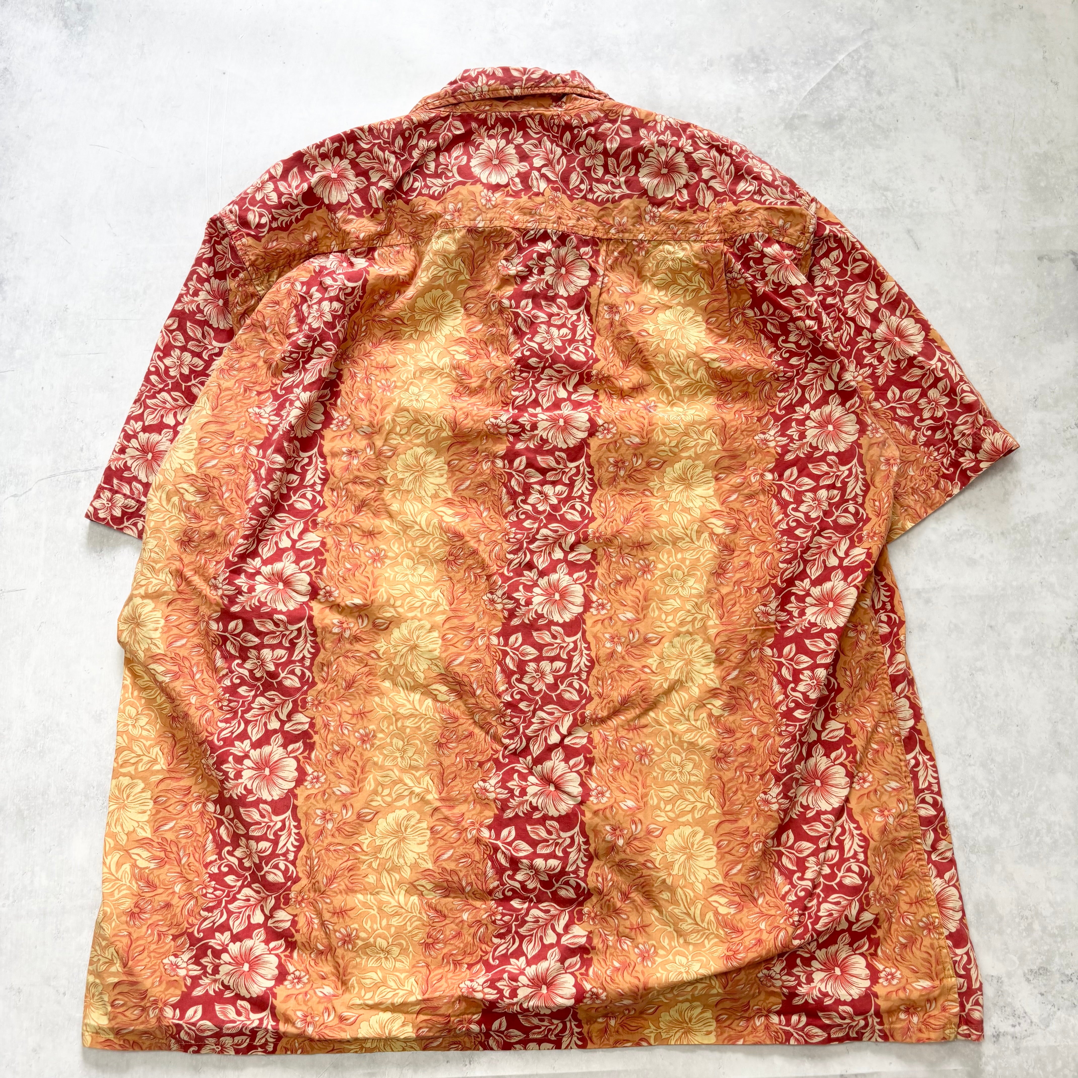 Hawaiian Shirt Mens XL Red Orange Floral Aloha Short Sleeve Funky (E)