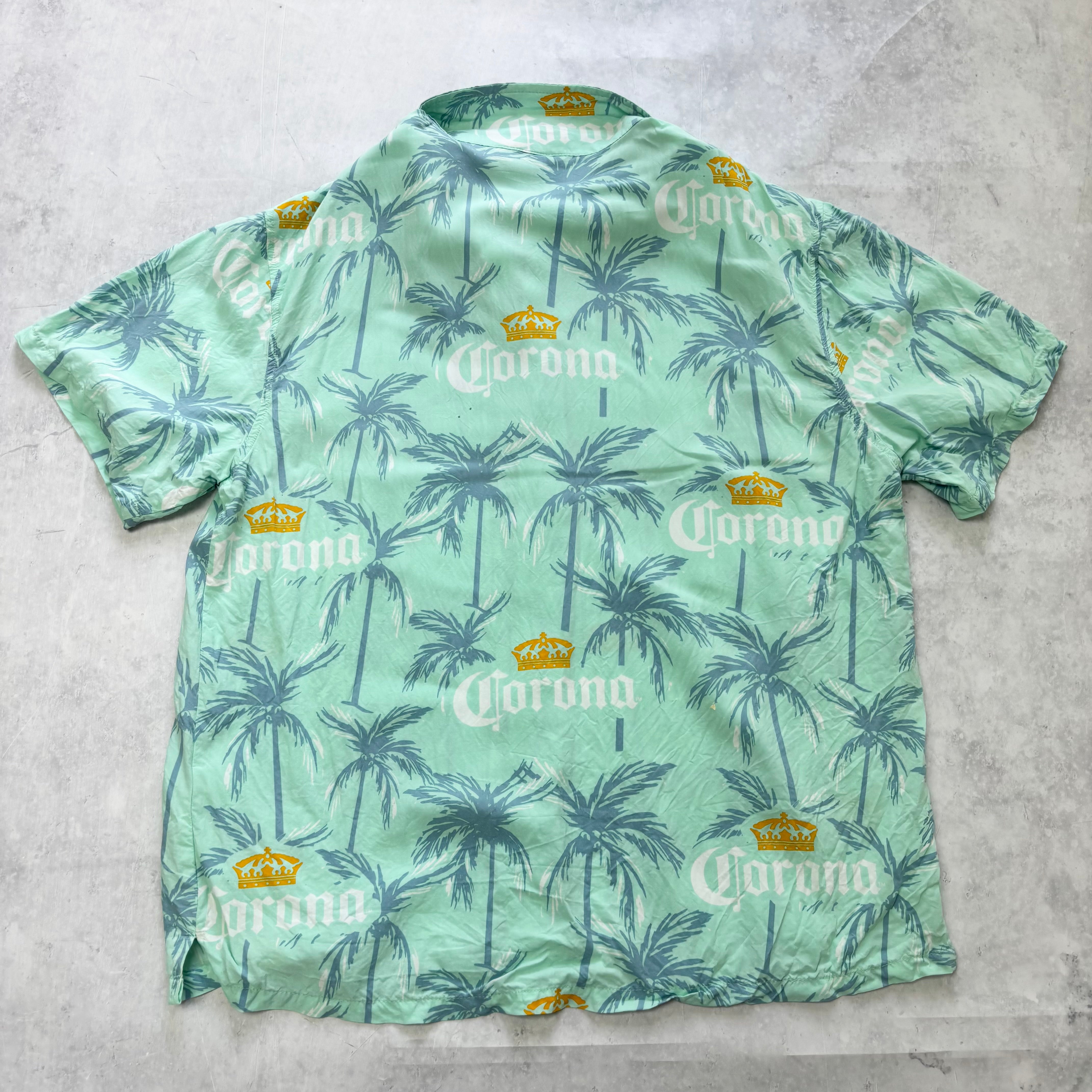 Corona Hawaiian Shirt Mens Large Green Floral Aloha Short Sleeve Rayon