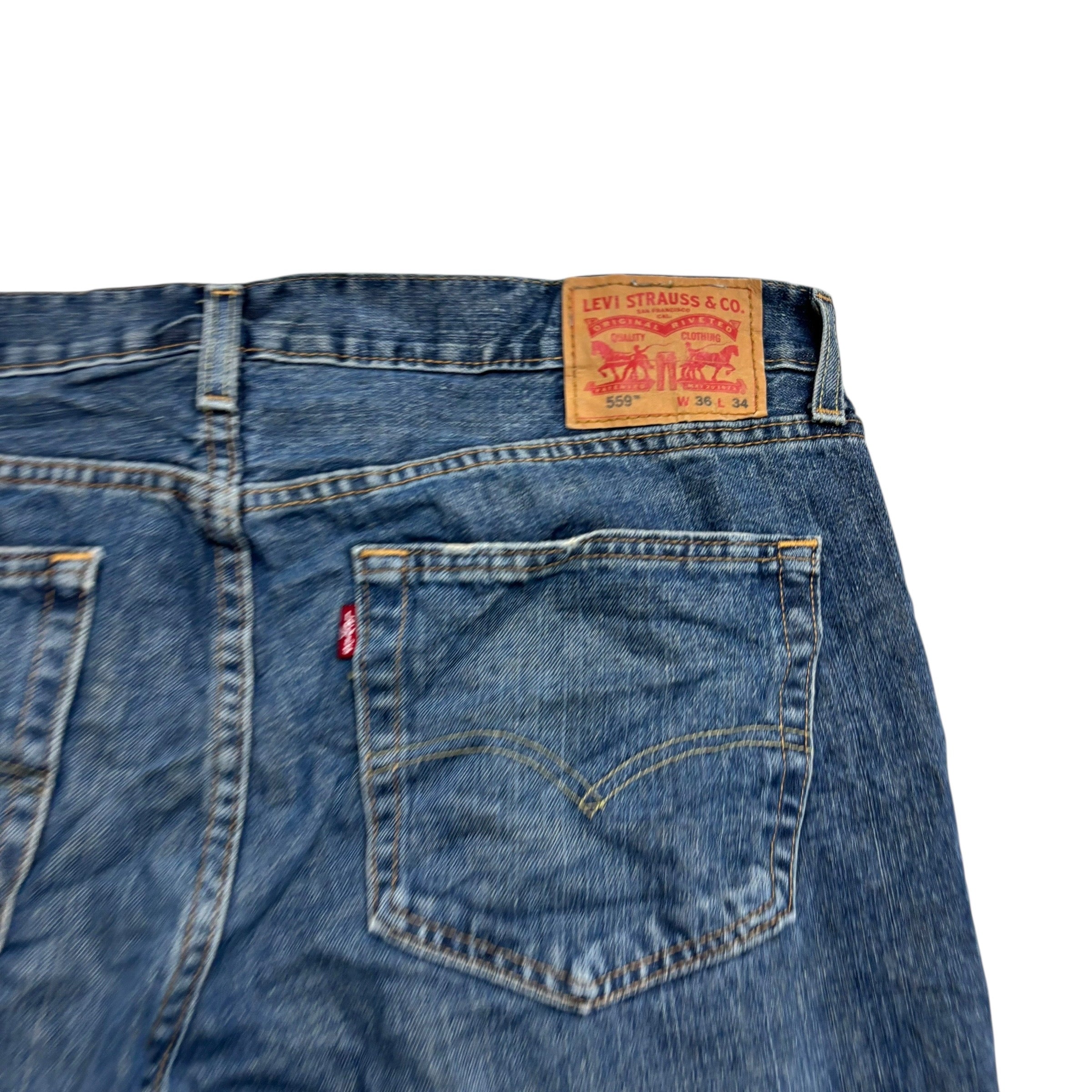 Levis 559 Jeans W36 L32 Mens Mid Blue Baggy Relaxed Straight Fit Denim (E)