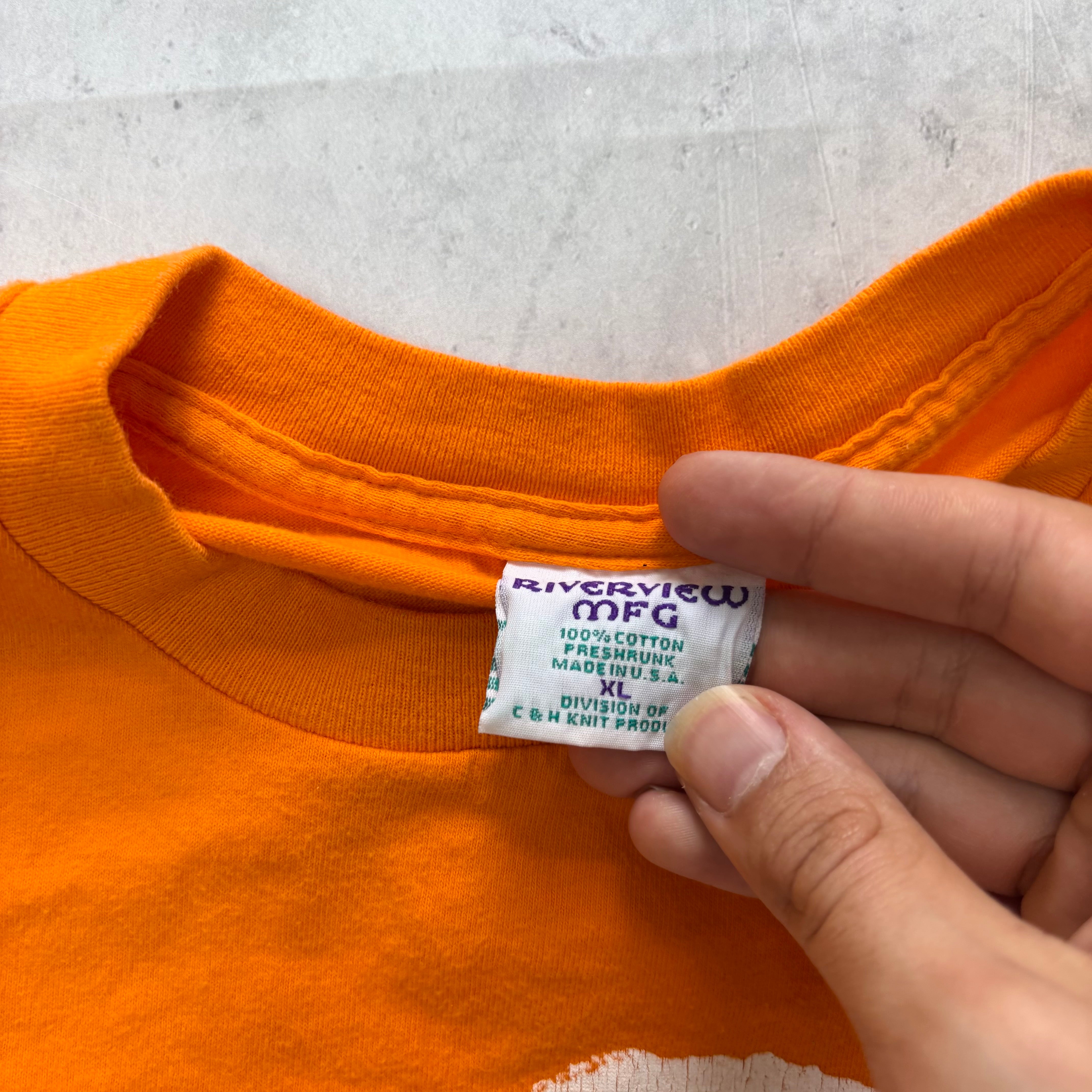 Vintage T Shirt Mens XL Orange Single Stitch Graphic Print 90s USA (E)