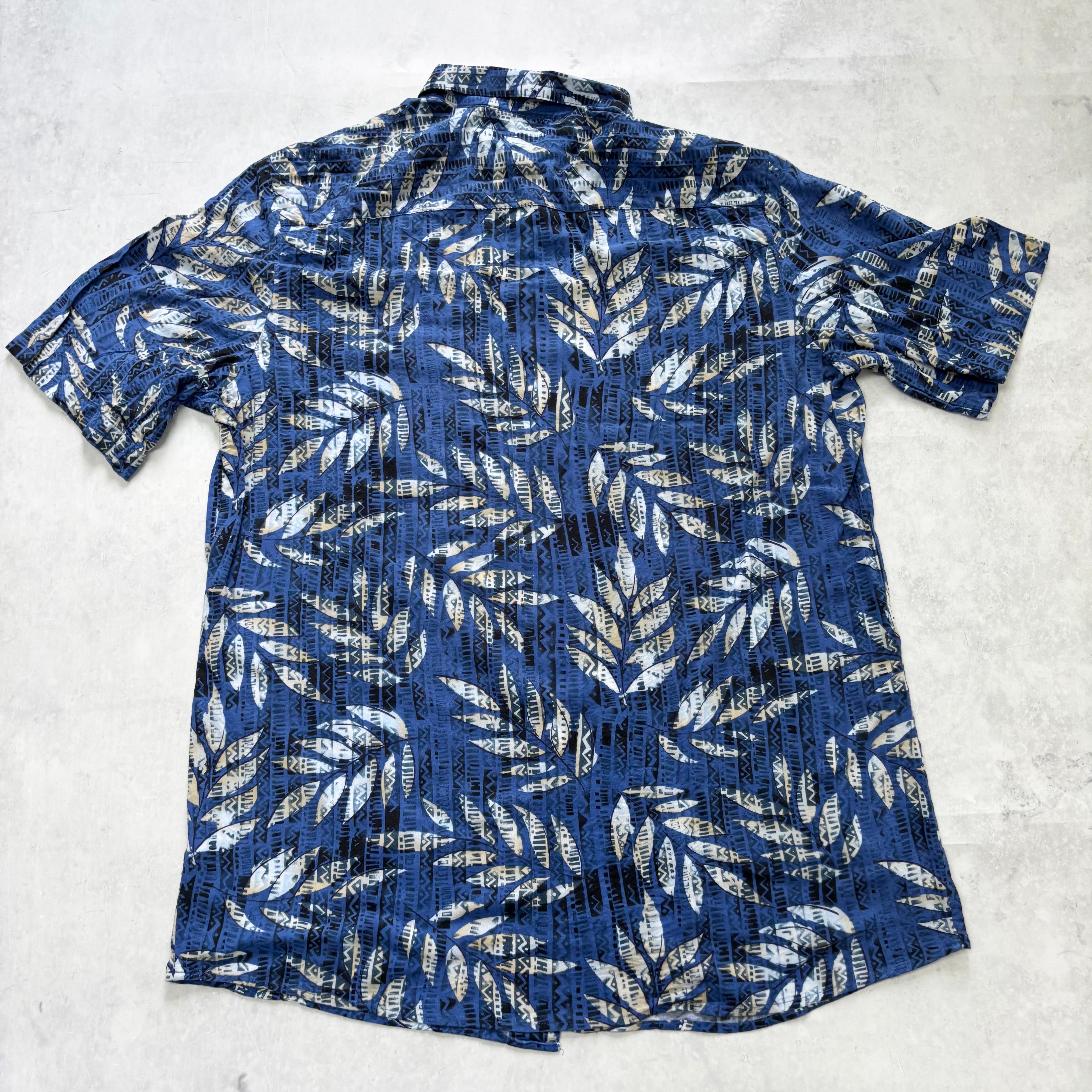 Vintage Hawaiian Shirt Mens Large Blue Floral Aloha Short Sleeve Rayon (E)