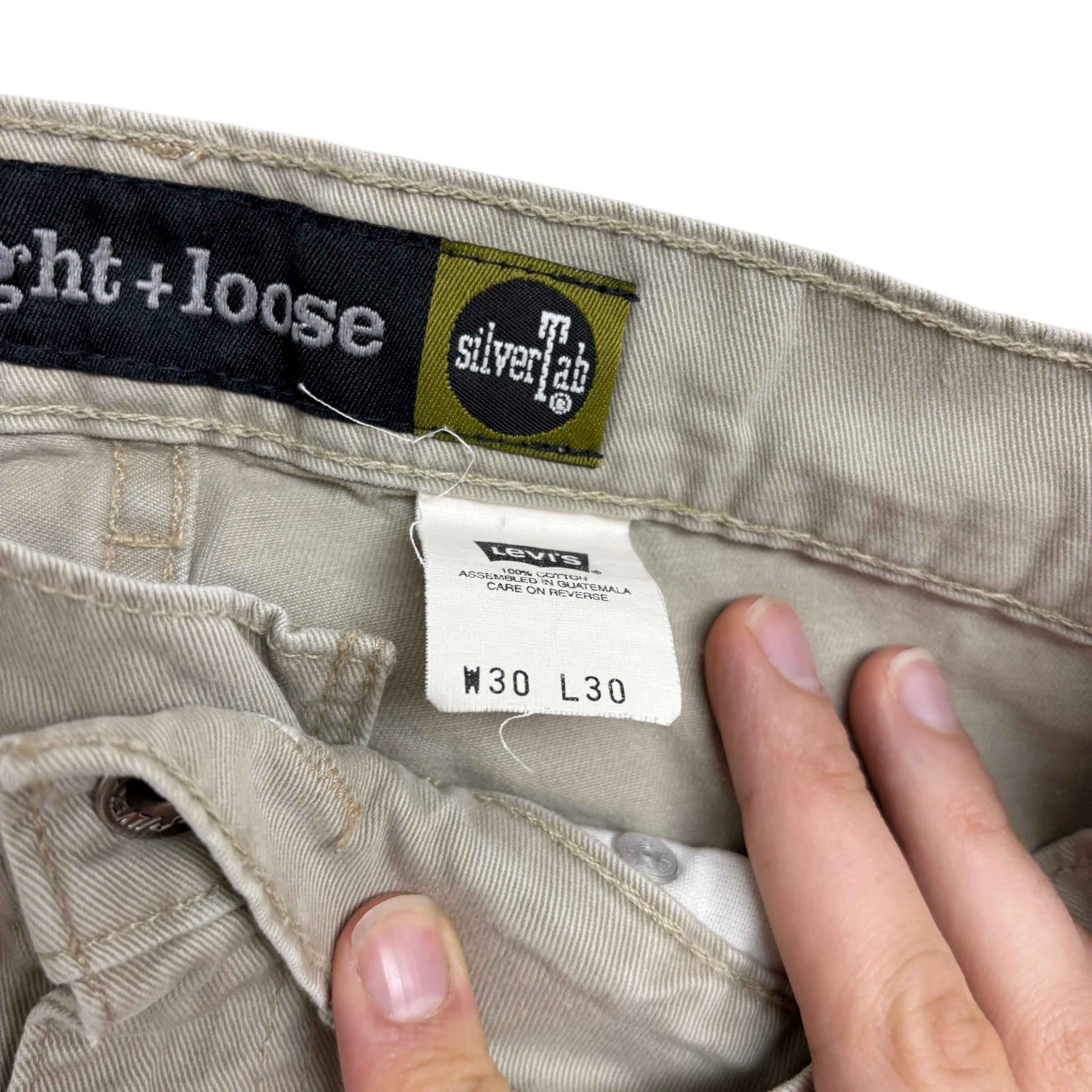 Levis SilverTab Baggy Pants W30 L30 Mens Cream Relaxed Vintage 90s Trousers (E)