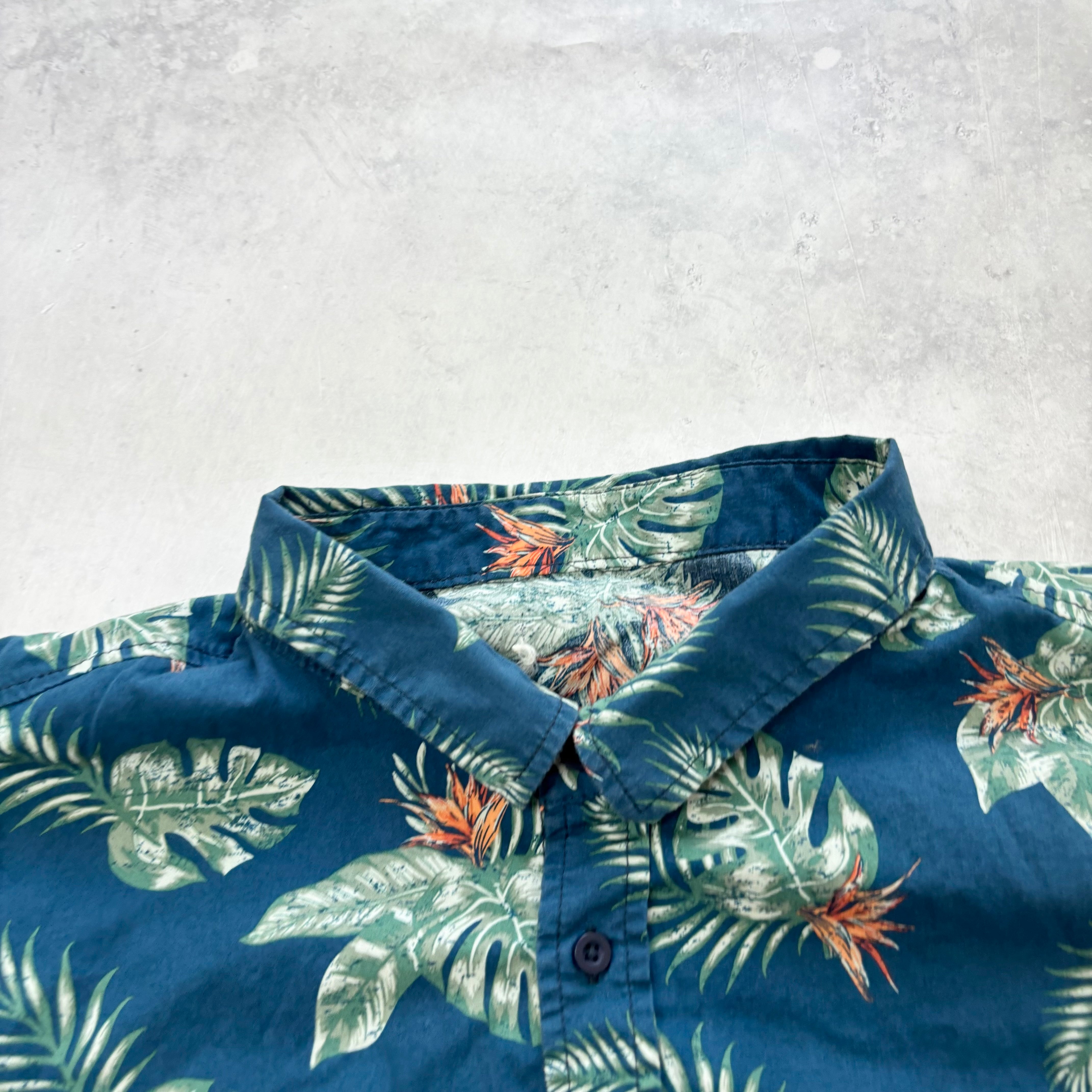 Hawaiian Shirt Mens Large Navy Multi Floral Aloha Short Sleeve Cotton (E)