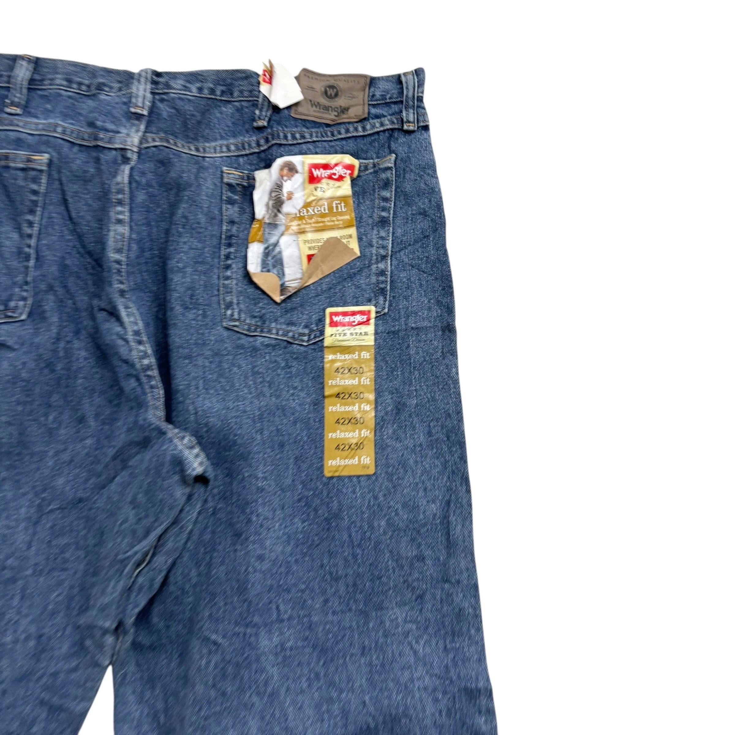 Wrangler Jeans W42 L30 Mens Mid Blue Relaxed Straight Fit Denim (E)