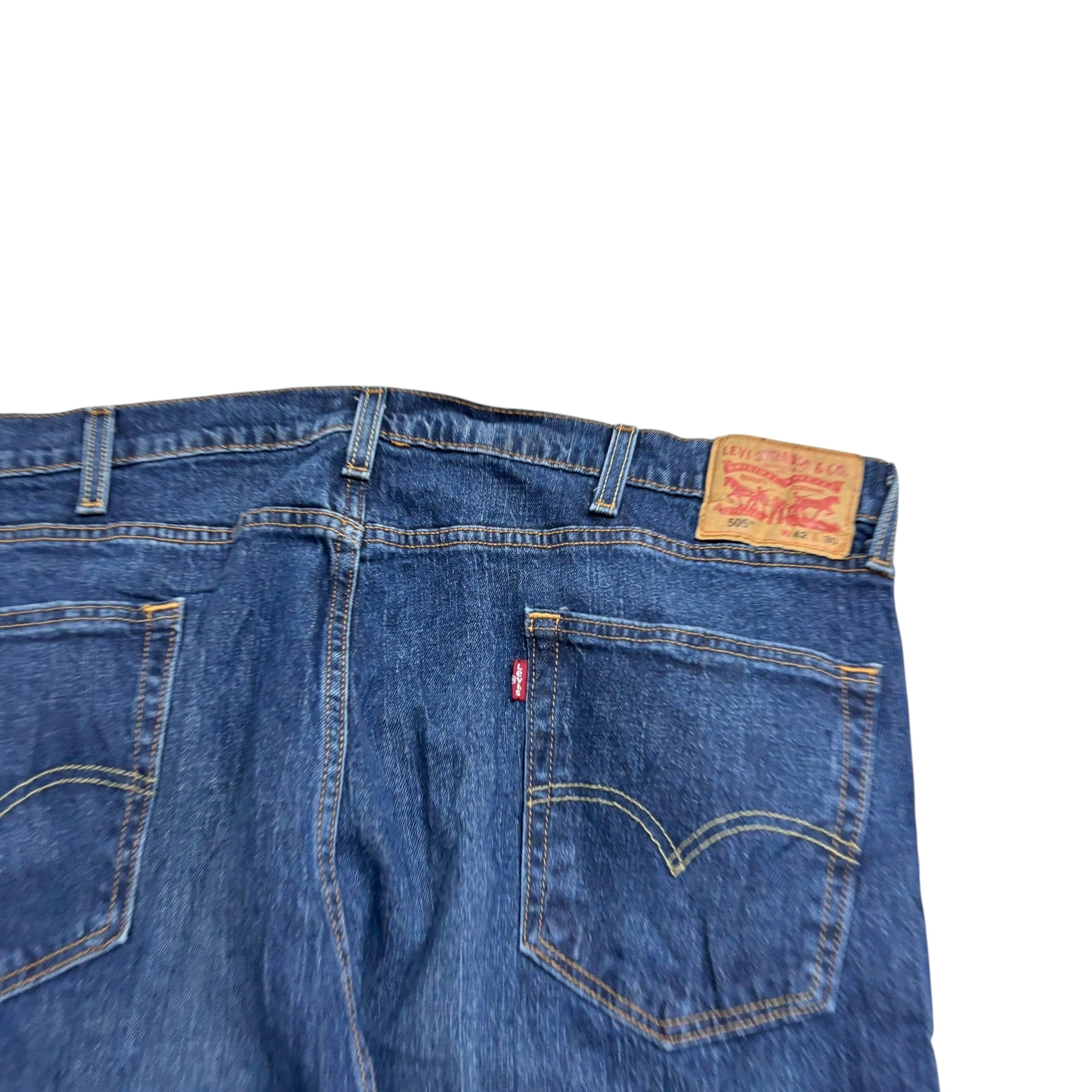 Levis 505 Jeans W42 L30 Mens Dark Blue Regular Straight Fit Stretch Denim (E)