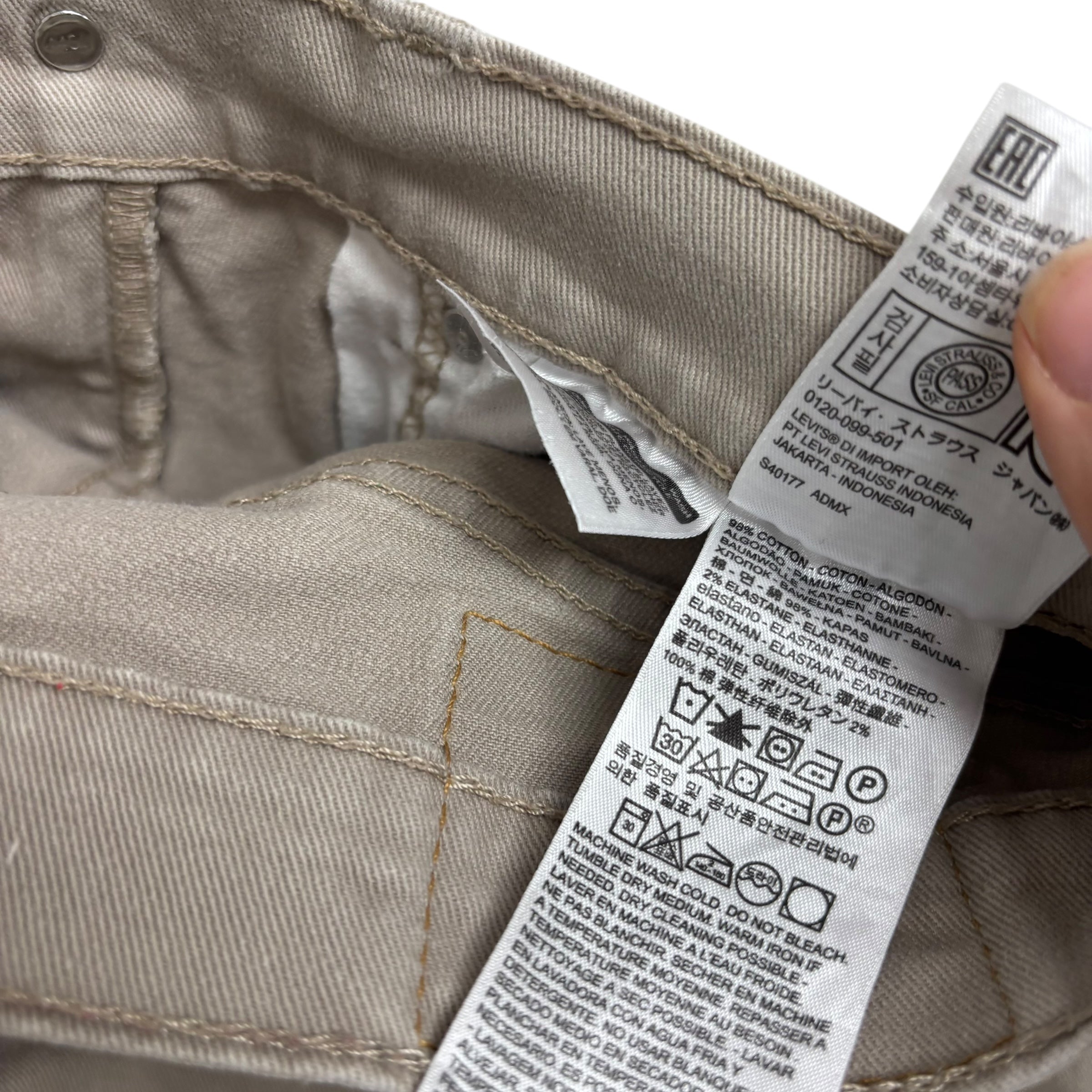 Levis 502 Jeans W28 L29 Mens Beige Regular Tapered Fit Stretch Denim