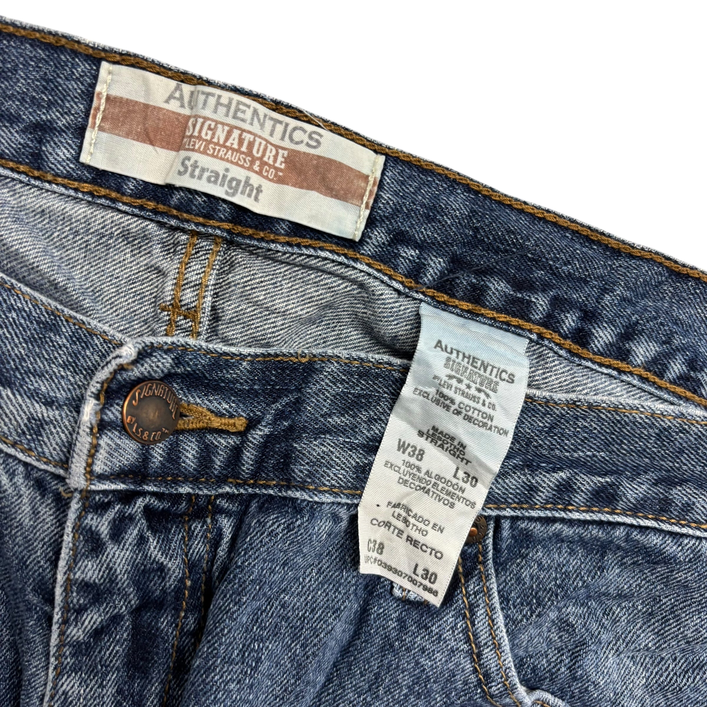 Levis Signature Jeans W38 L30 Mens Mid Blue Relaxed Straight Fit Vintage (F)