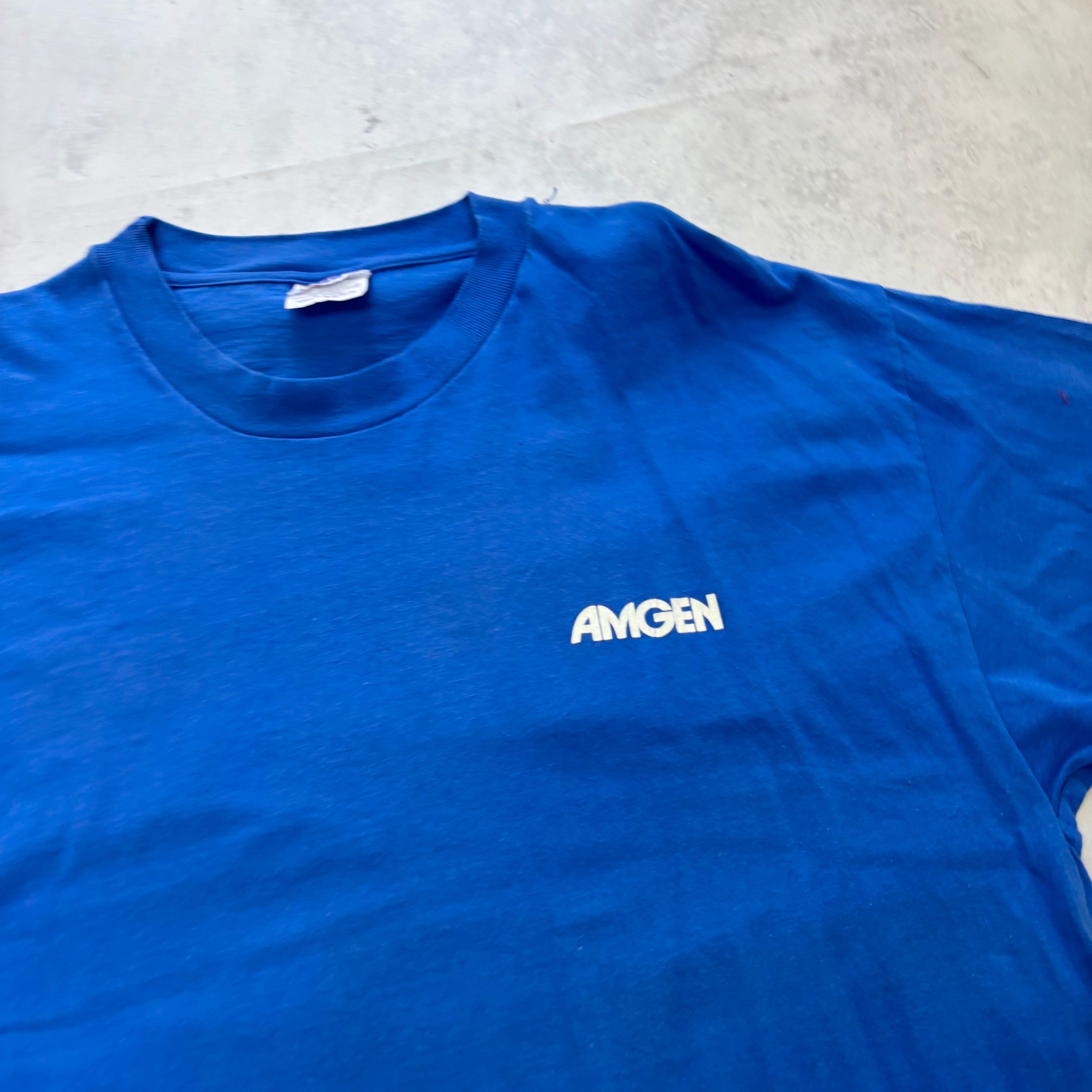 Vintage T Shirt Mens XL Blue Graphic Print 90s USA Amgen (E)
