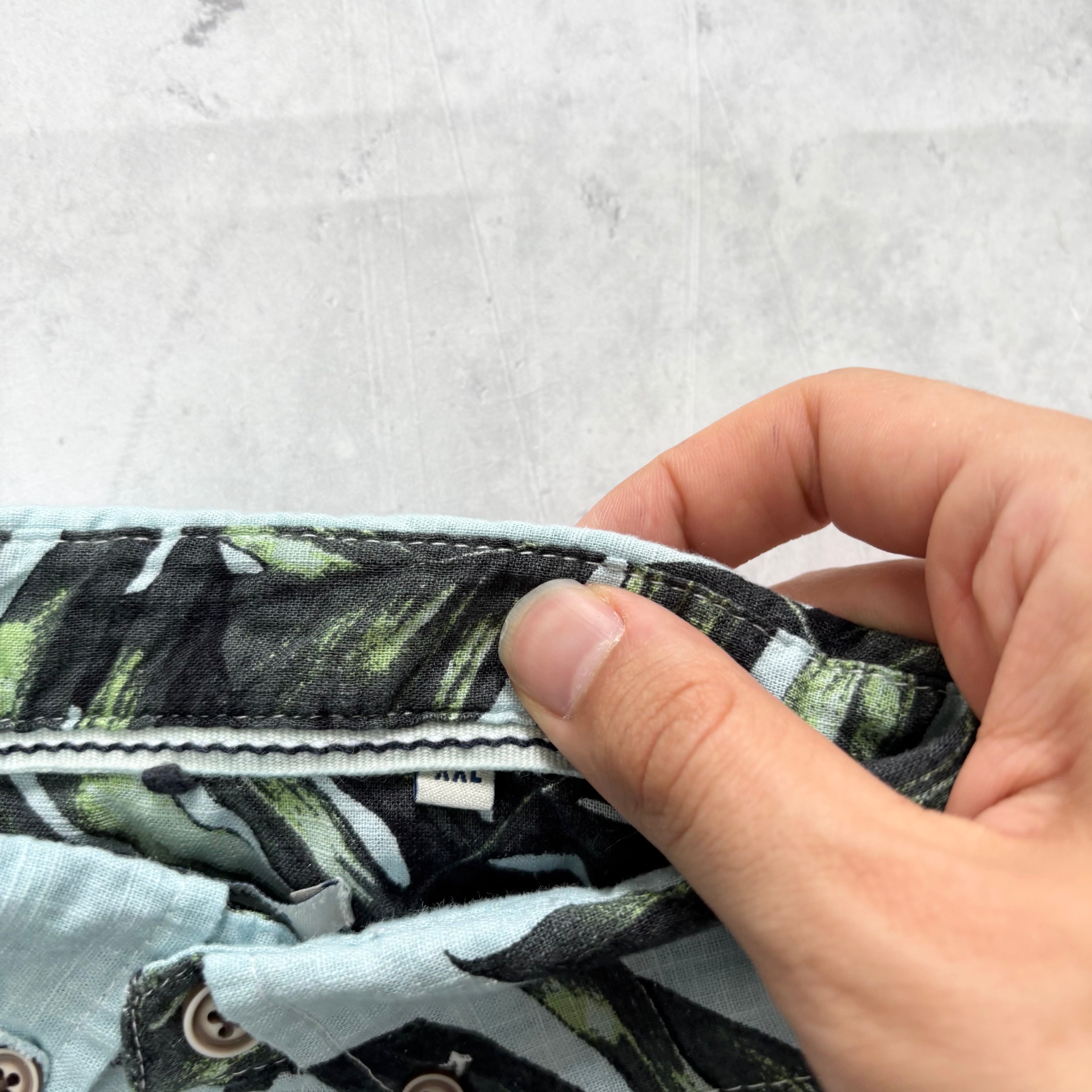 Hawaiian Shirt Mens XL Blue Floral Aloha Short Sleeve Cotton Slim Fit (E)