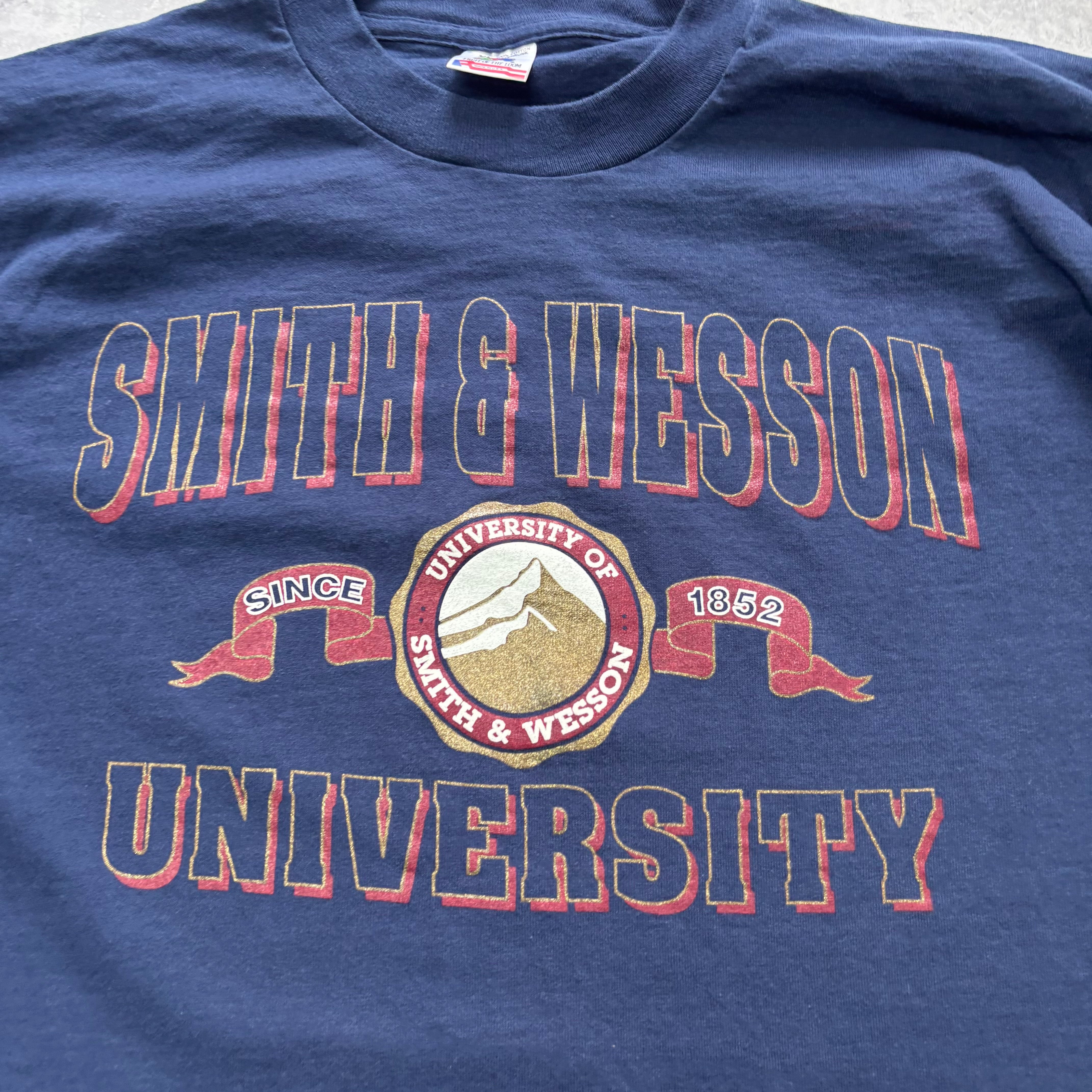 Vintage T Shirt Mens XL Navy Blue Single Stitch Graphic Print 90s College (E)
