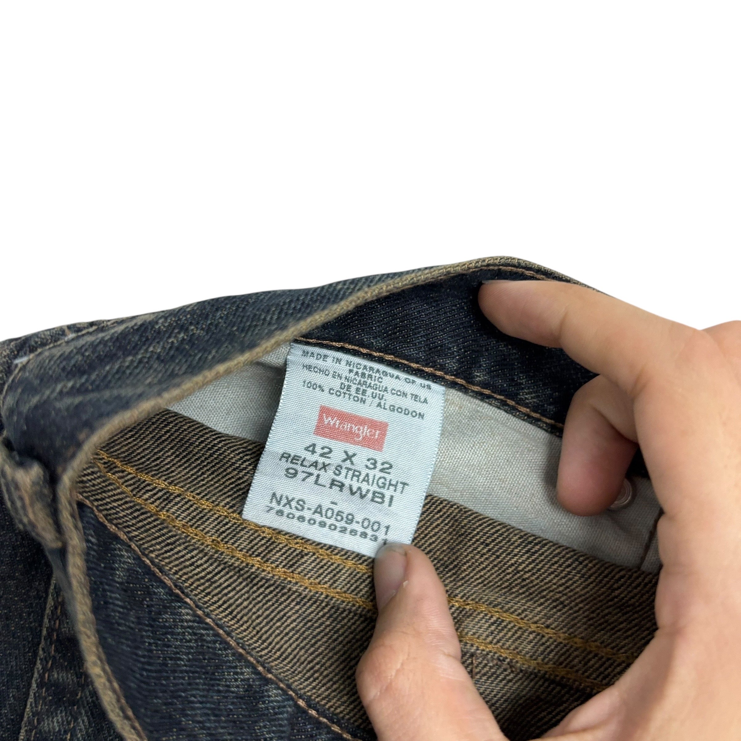 Wrangler Jeans W42 L32 Mens Dark Blue Baggy Relaxed Straight Fit Denim (E)