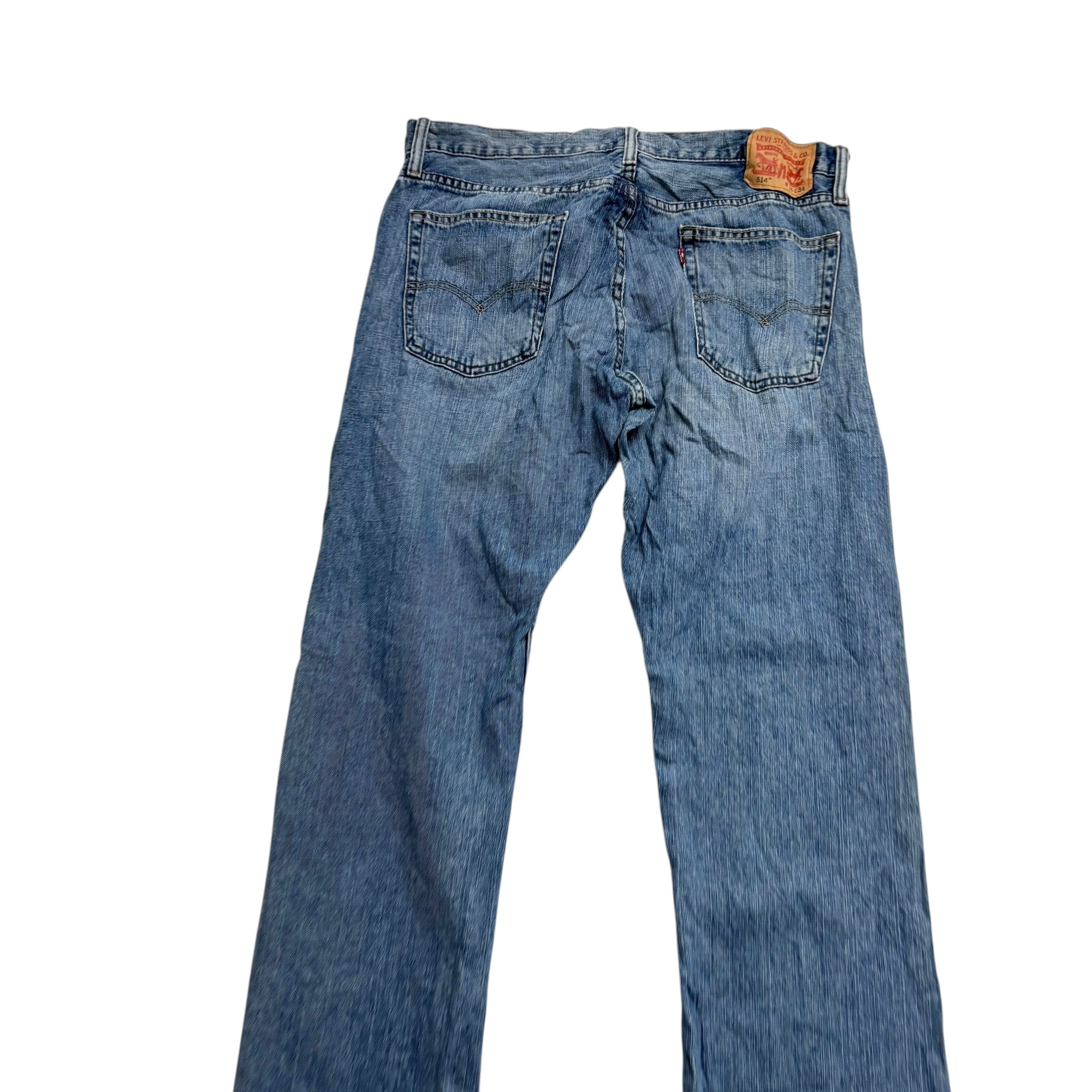 Levis 514 Jeans W36 L34 Mens Mid Blue Regular Straight Fit Denim (E)