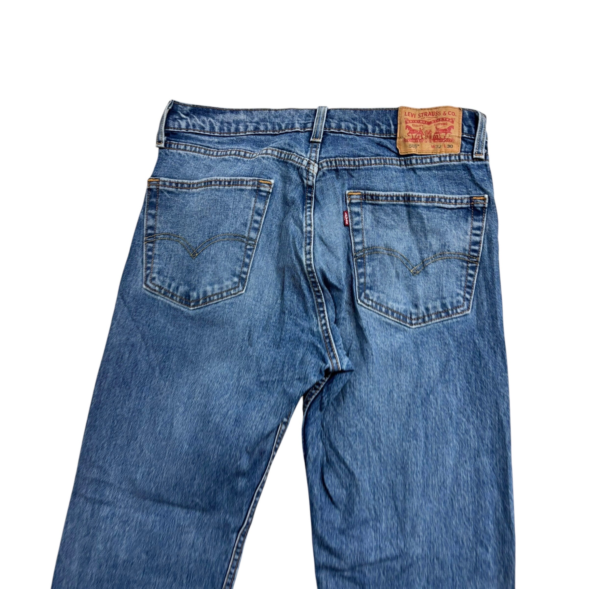 Levis 505 Jeans W32 L30 Mens Mid Blue Regular Straight Fit Stretch Denim (E)