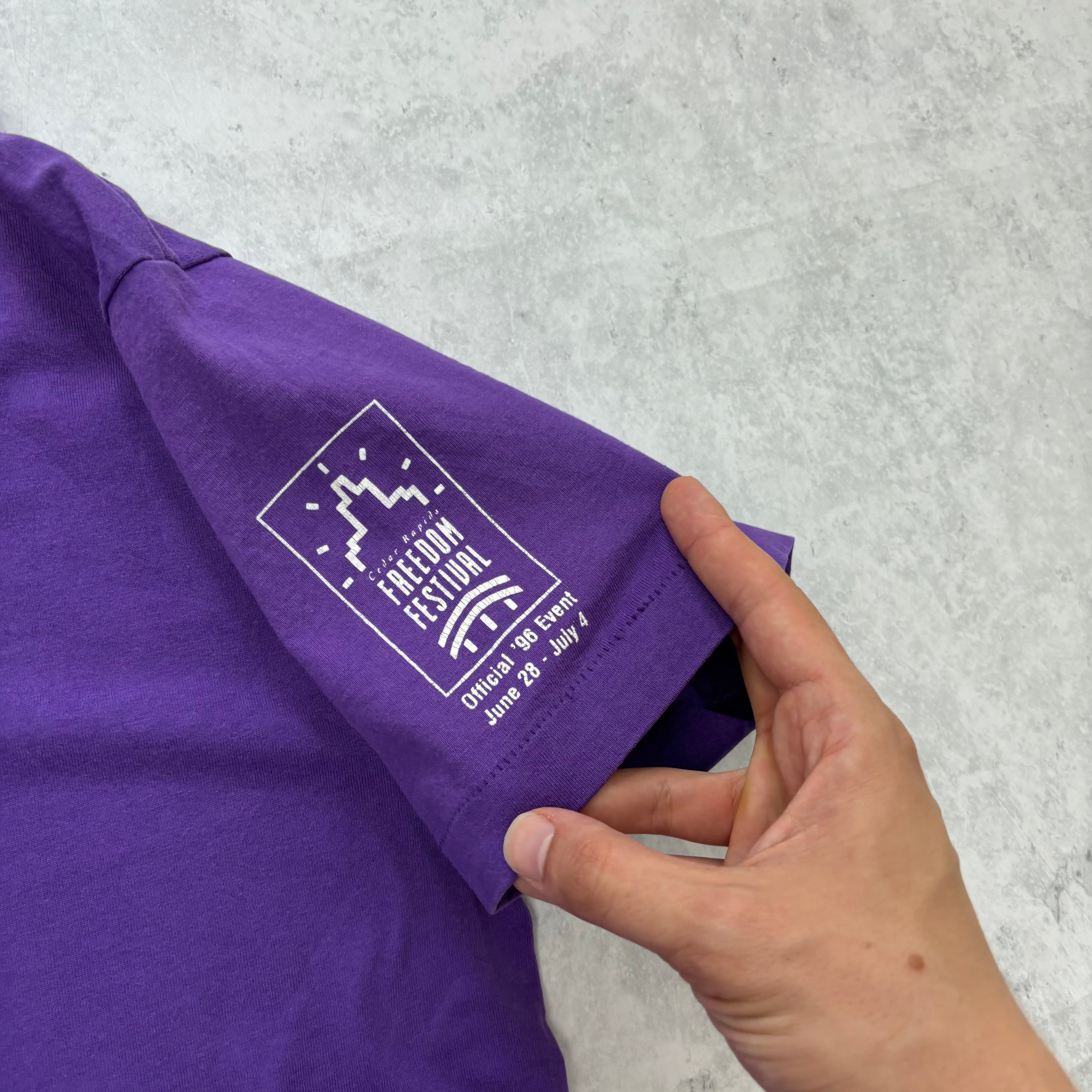 Vintage T Shirt Mens XL Purple Single Stitch Graphic Print 90s USA Boat (E)