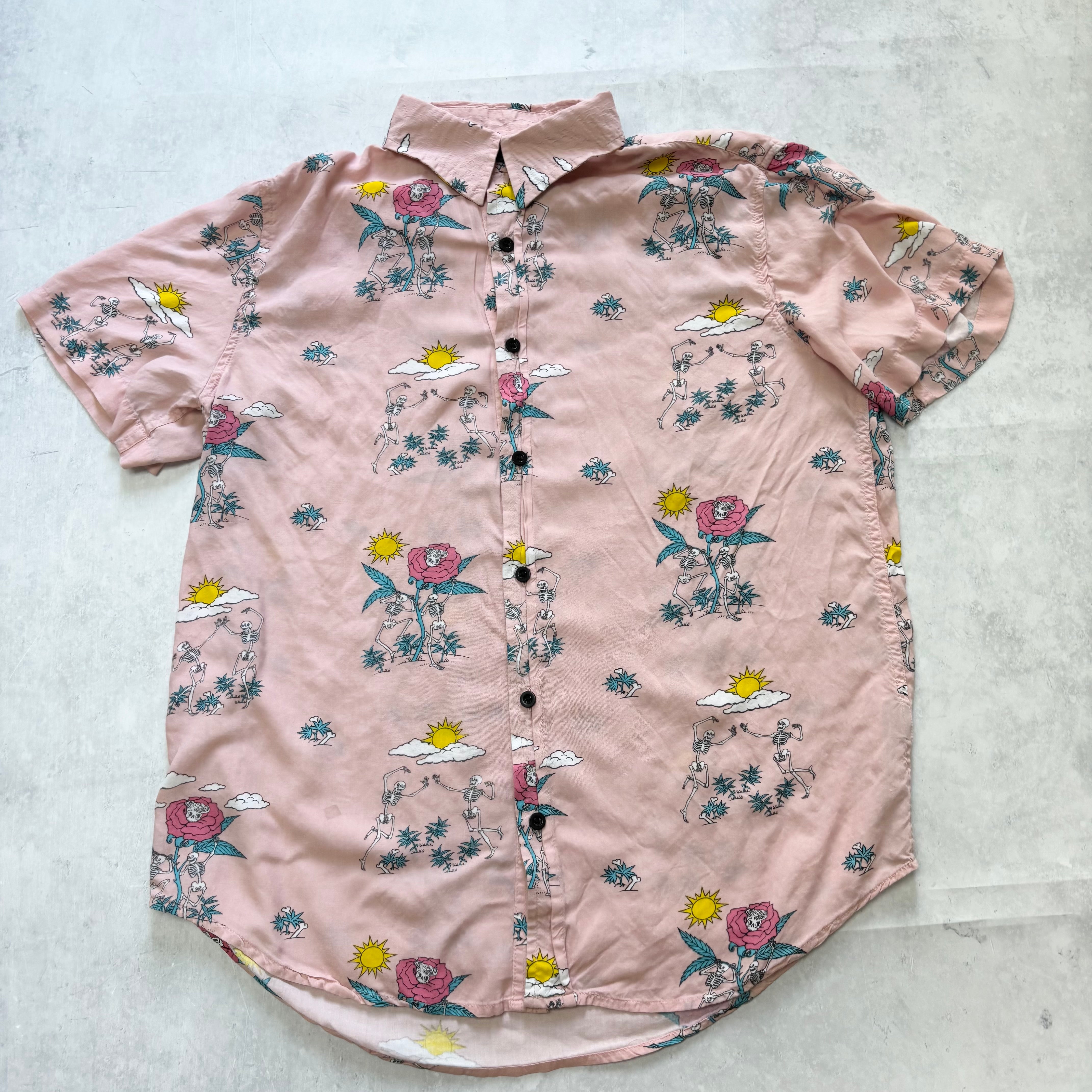 Hawaiian Shirt Mens Small Pink Floral Aloha Short Sleeve Viscose (E)