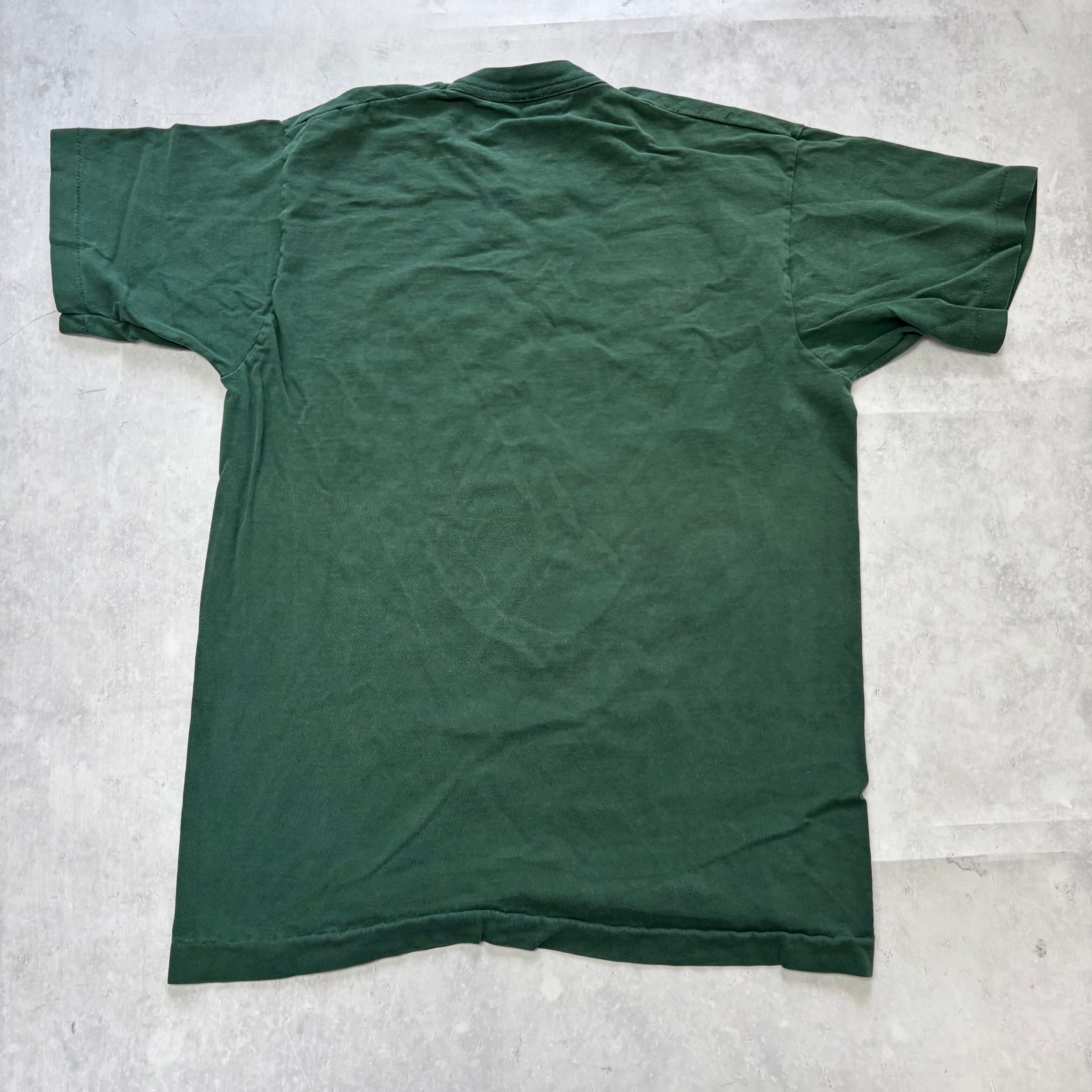 Vintage T Shirt Mens Medium Green Single Stitch Graphic Print 90s USA (E)