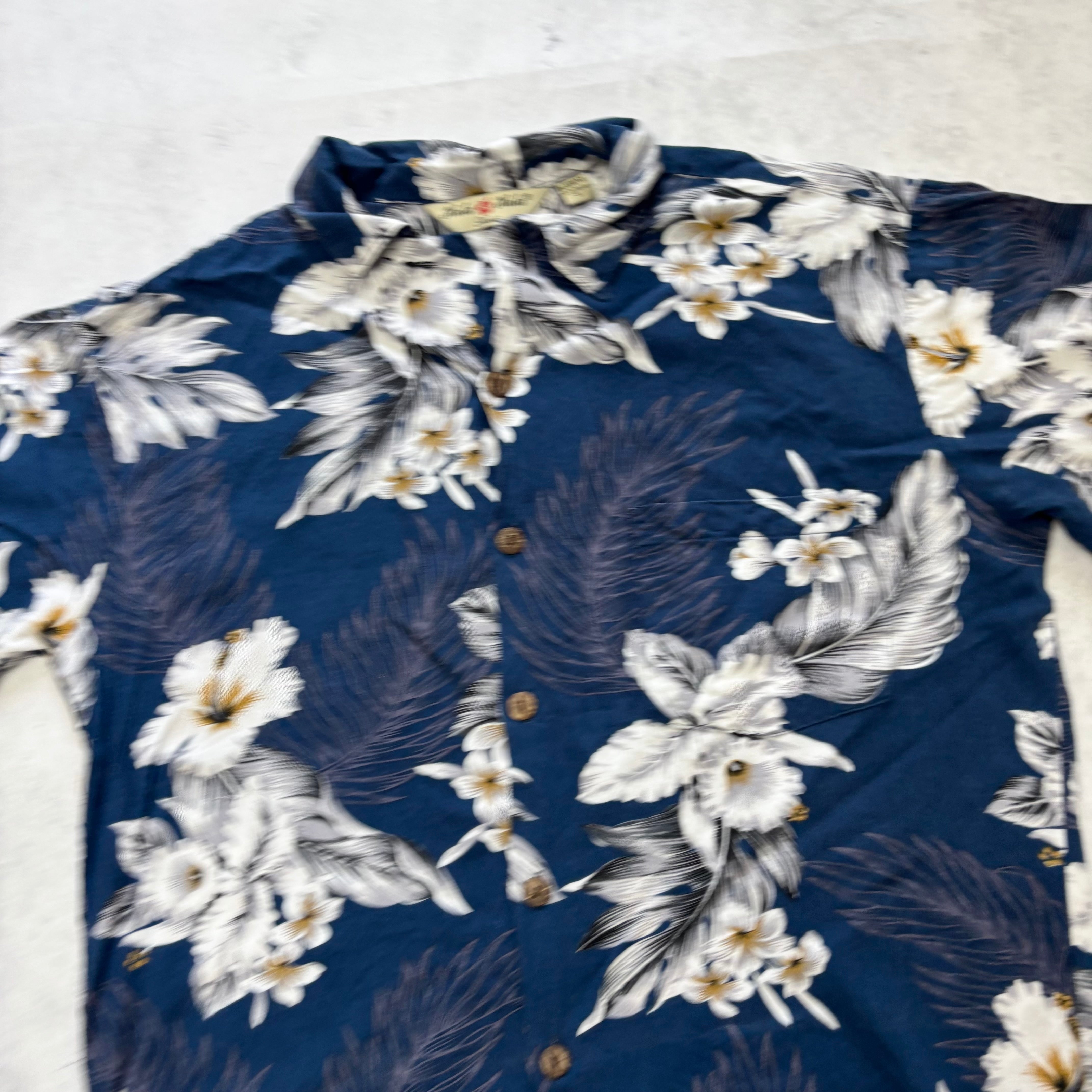 Vintage Hawaiian Shirt Mens Small Blue Floral Aloha Short Sleeve Rayon (E)