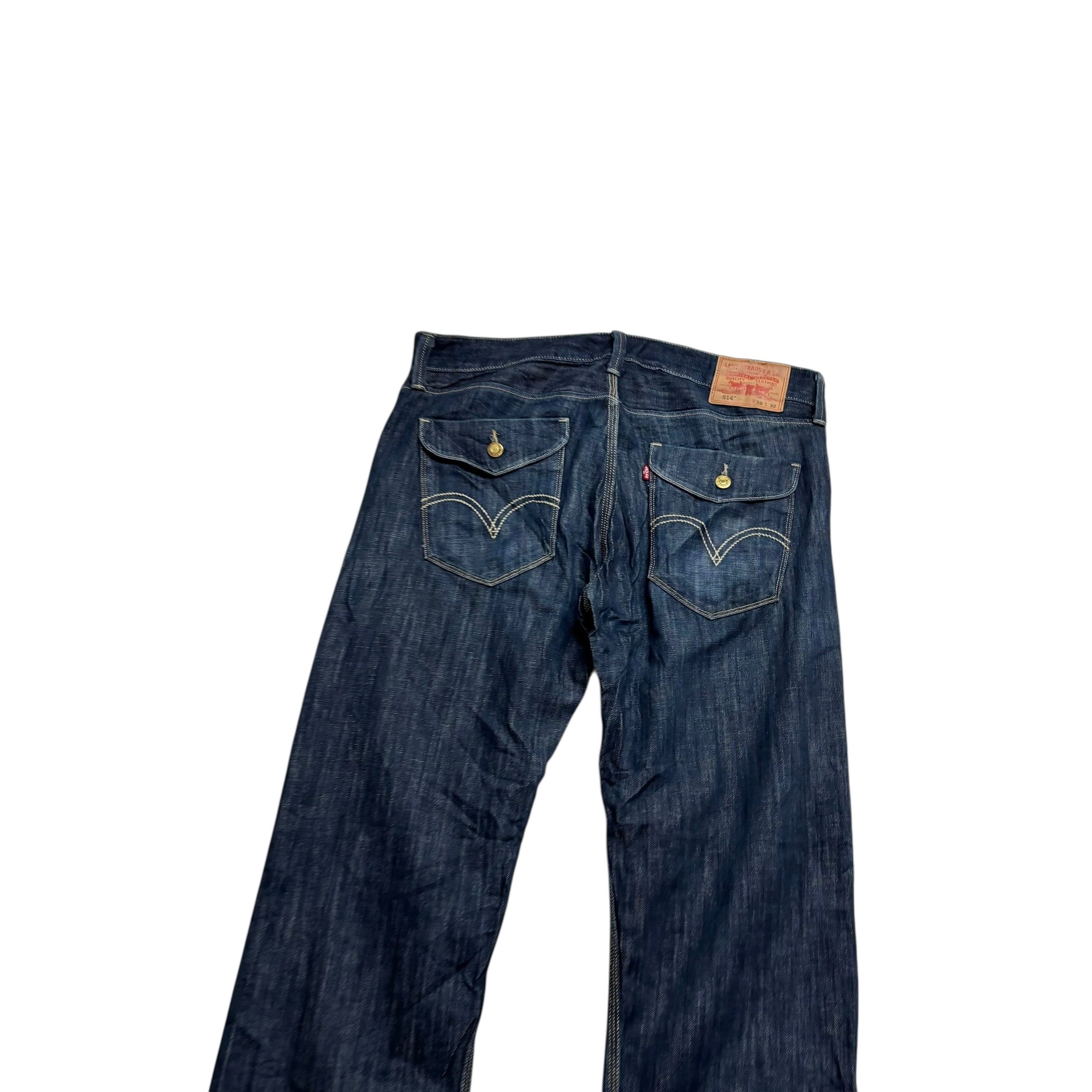 Levis 514 Jeans W36 L32 Mens Dark Blue Regular Straight Fit Vintage Denim (E)