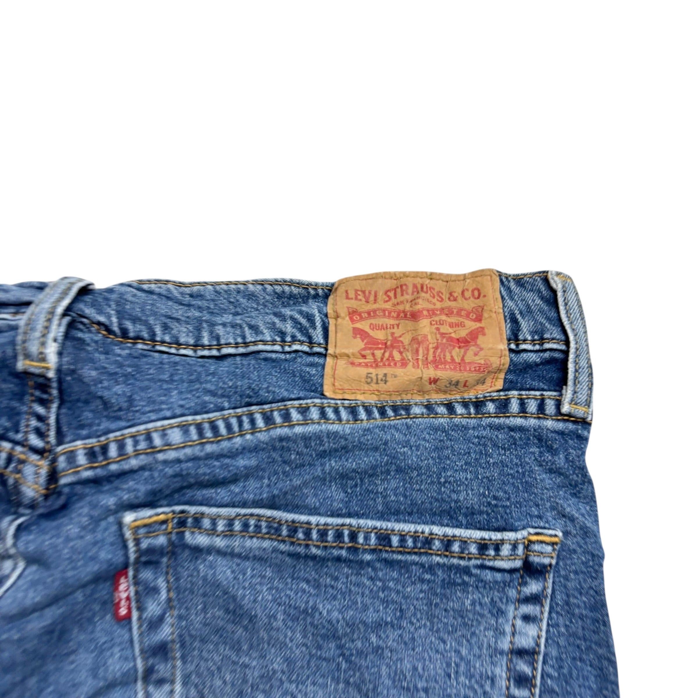 Levis 514 Jeans W34 L34 Mens Mid Blue Regular Straight Fit Stretch Denim (E)