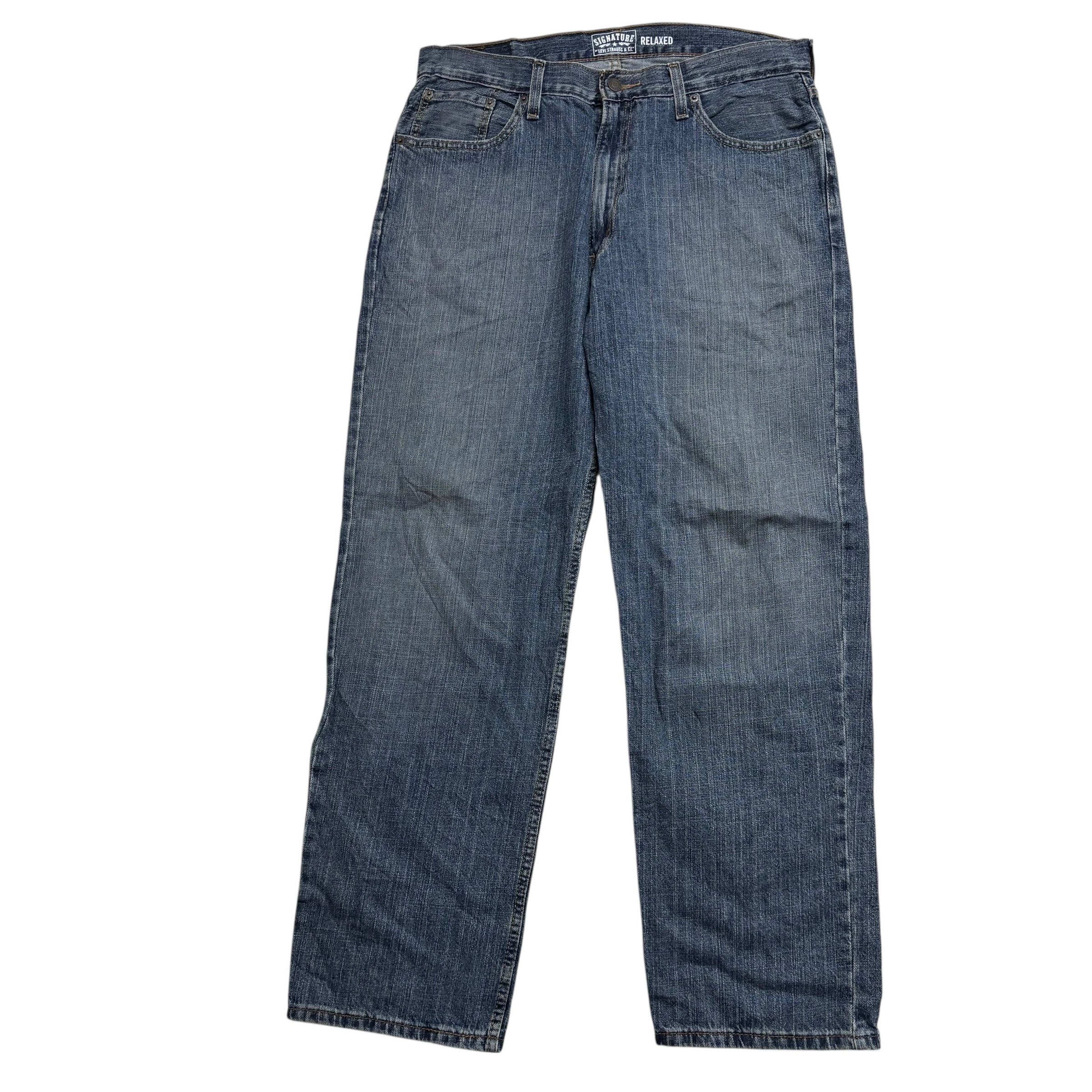 Levis Signature Jeans W36 L32 Mens Mid Blue Relaxed Straight Vintage Denim (E)