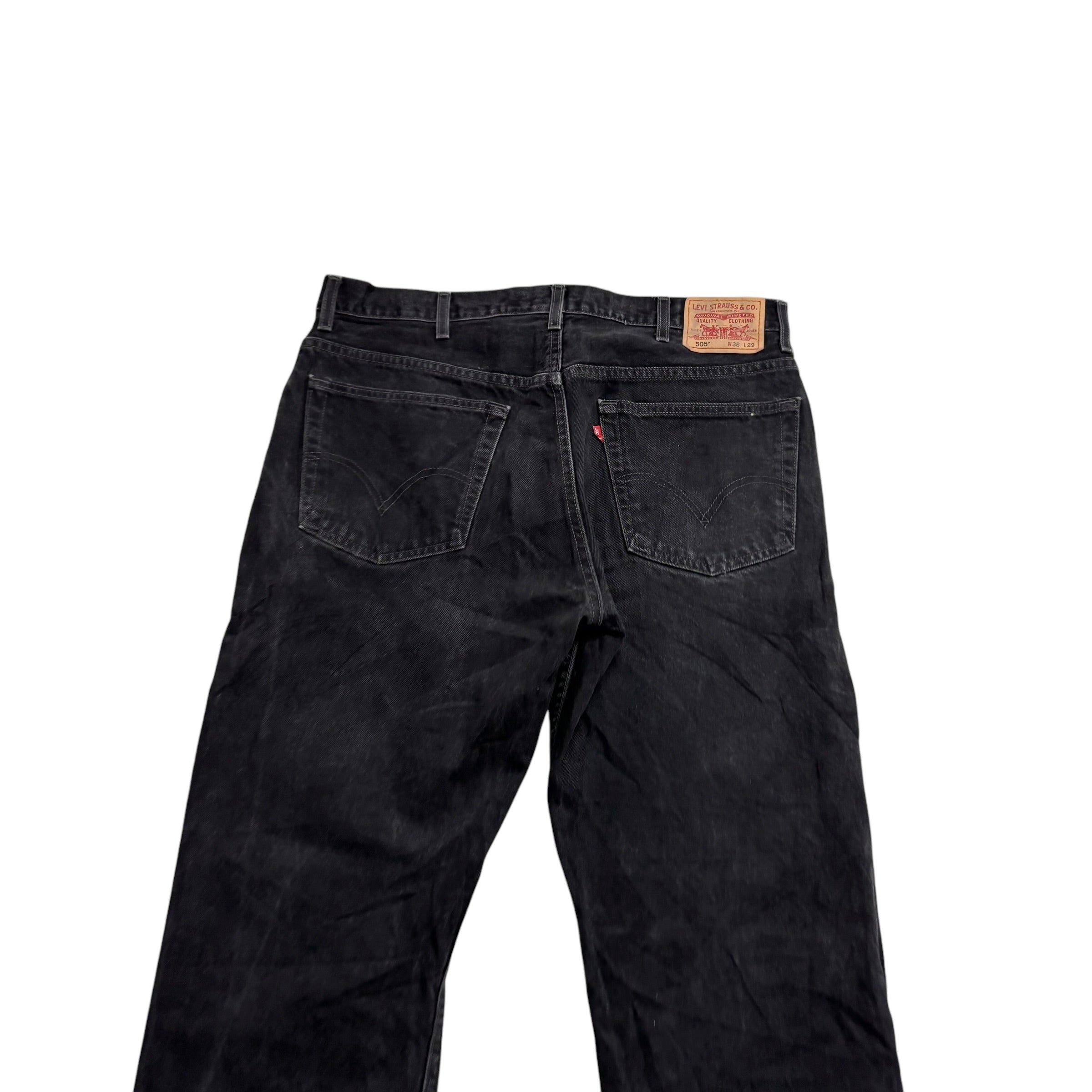 Levis 505 Jeans W38 L29 Mens Black Regular Straight Fit Vintage Denim (E)