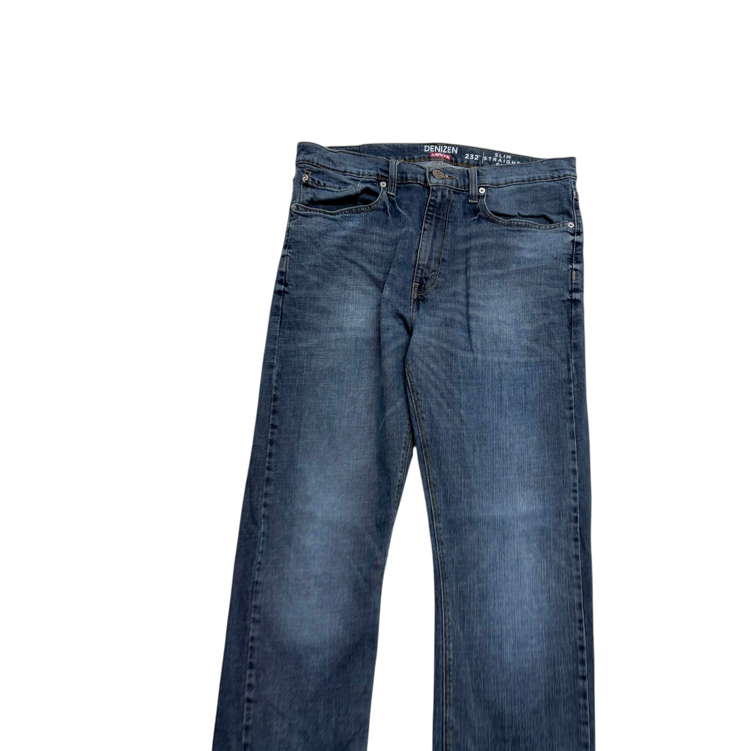 Levis Denizen Jeans W34 L34 Mens Mid Blue Slim Straight Fit Stretch Denim (E)