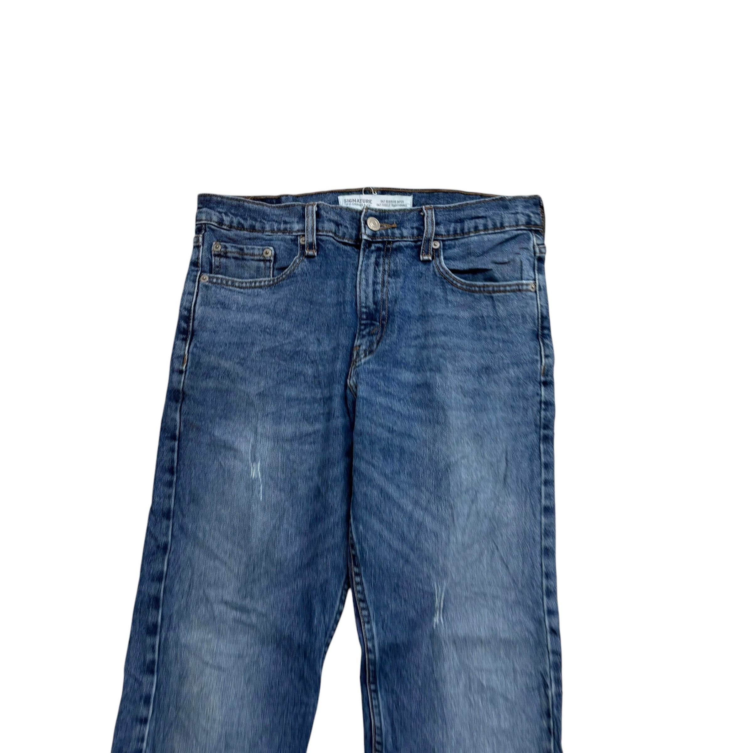 Levis Signature Jeans W30 L32 Mens Mid Blue Regular Tapered Fit Stretch Denim