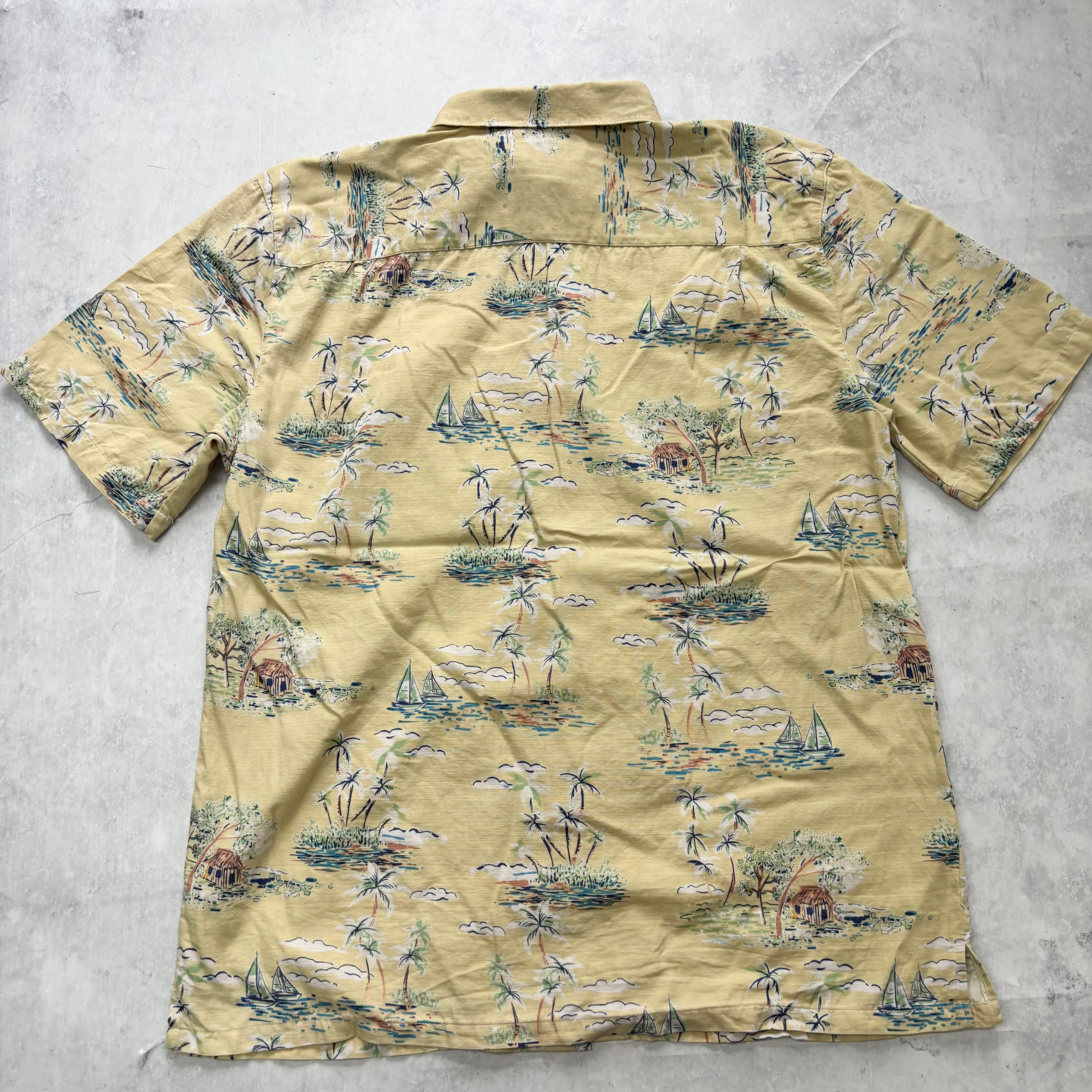Vintage Hawaiian Shirt Mens XL Yellow Floral Aloha Short Sleeve Cotton (E)