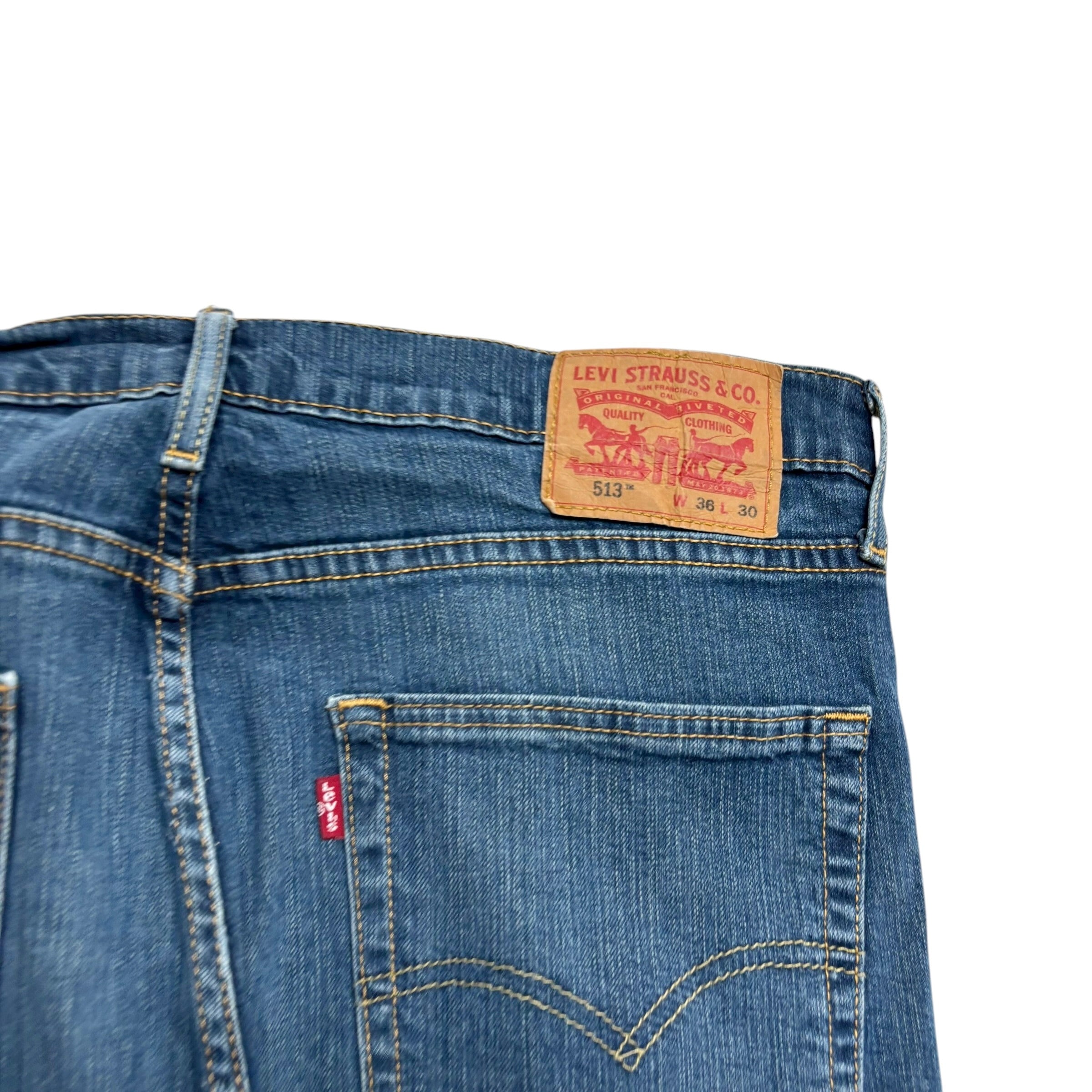 Levis 513 Jeans W36 L30 Mens Dark Blue Slim Straight Fit Stretch Denim (E)