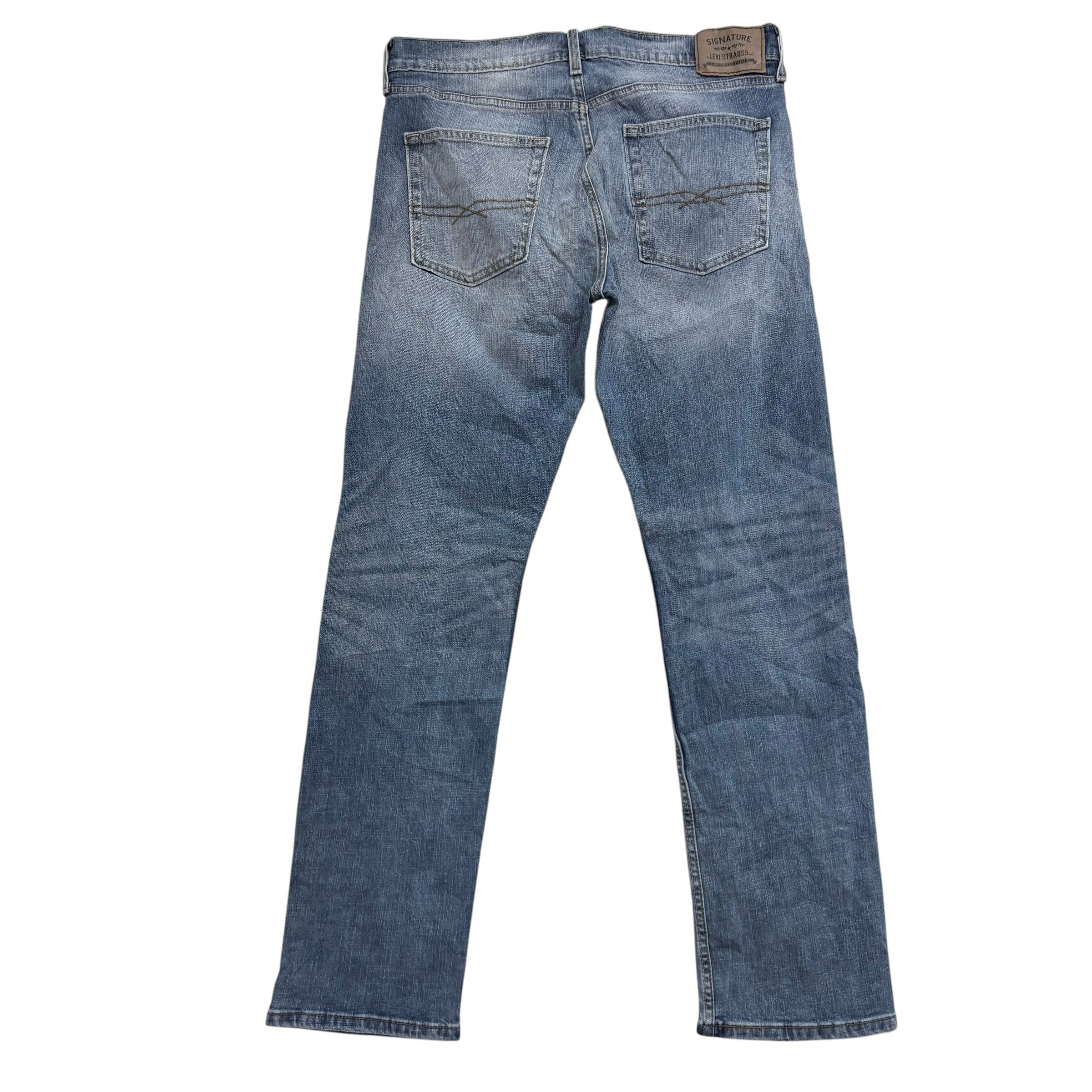 Levis Signature Jeans W34 L32 Mens Mid Blue Slim Straight Stretch Denim (E)