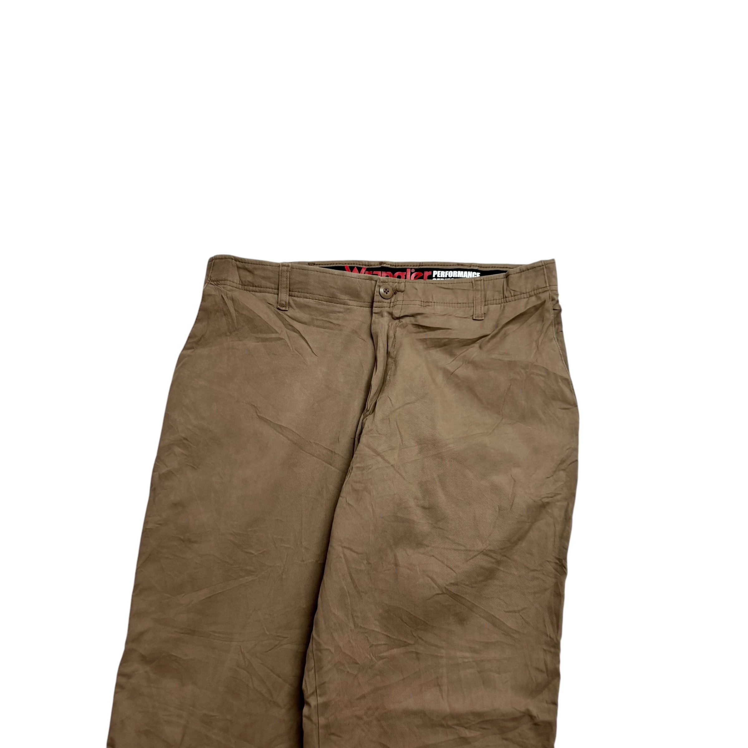 Wrangler Trousers W34 L28 Mens Brown Relaxed Straight Fit Stretch Cotton Pants