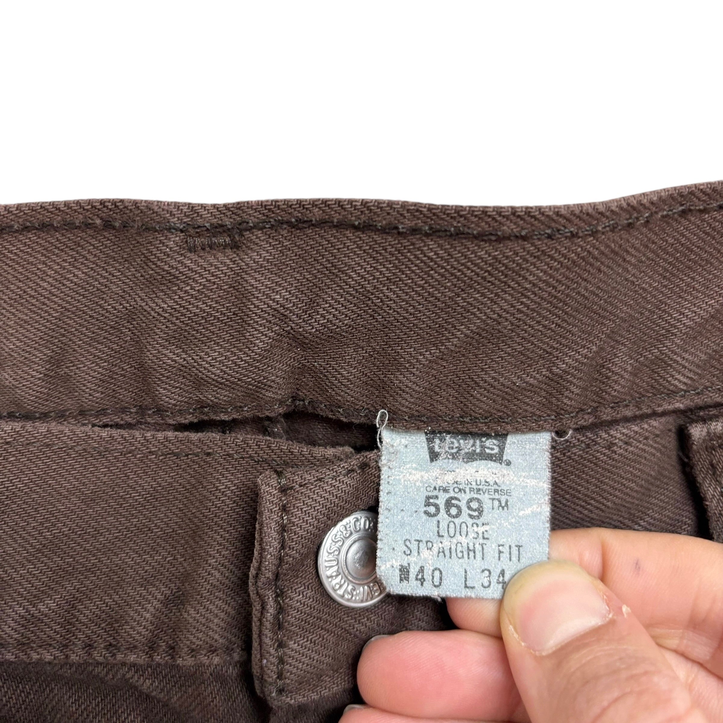 Levis 569 Jeans W40 L34 Mens Brown Baggy Relaxed Straight Fit USA Made Vintage
