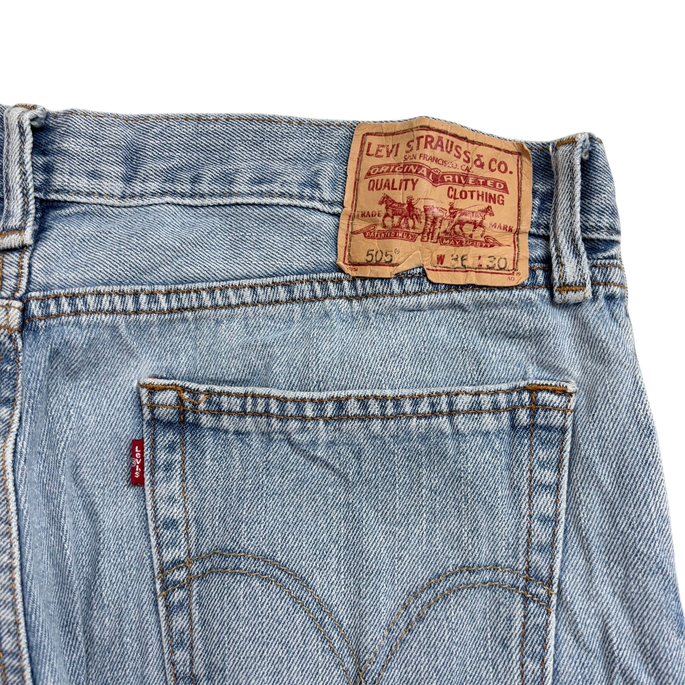 Levis 505 Jeans W36 L30 Mens Light Blue Regular Straight Fit Vintage Denim (E)