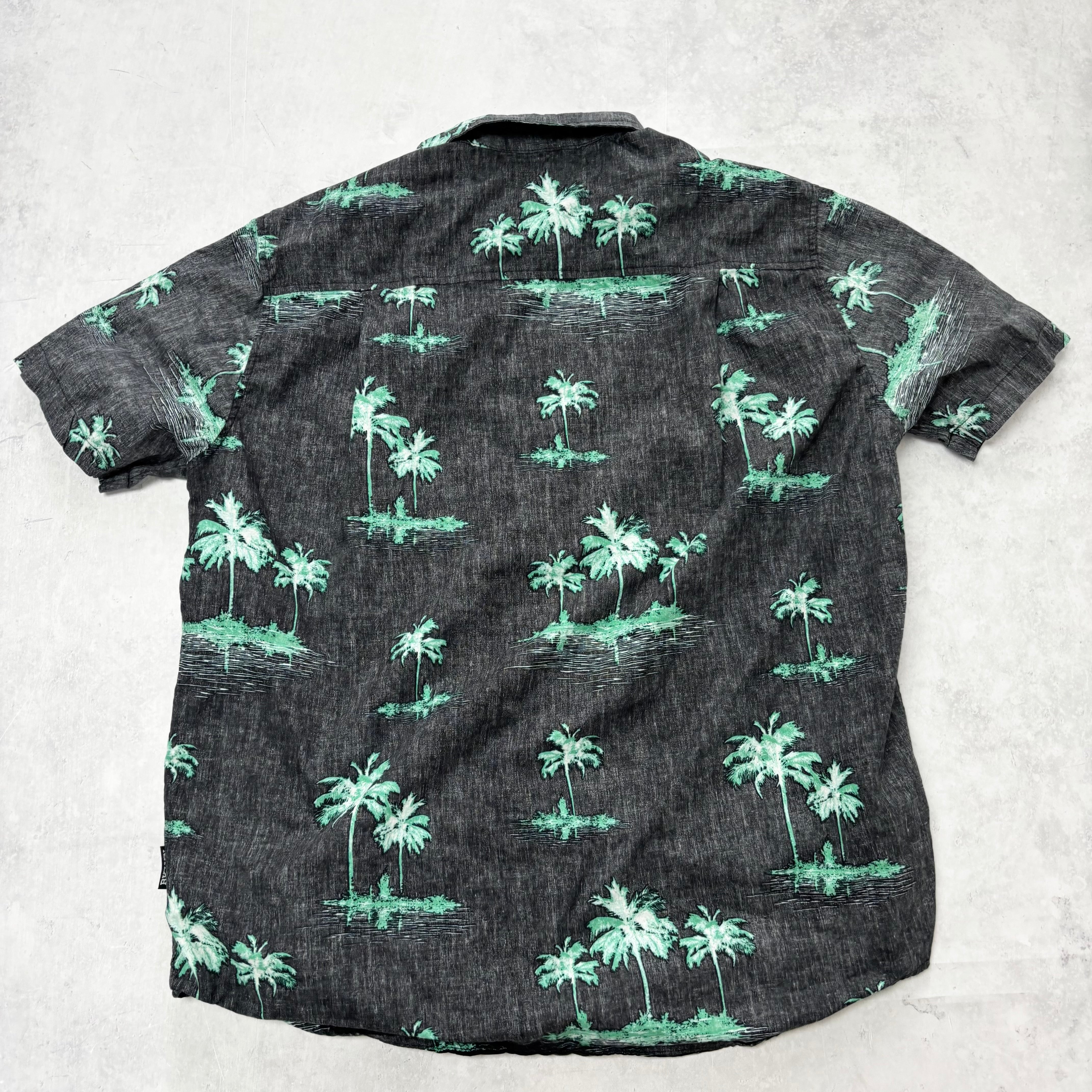 Hawaiian Shirt Mens Large Black Floral Aloha Short Sleeve Cotton Regular Fit (E)