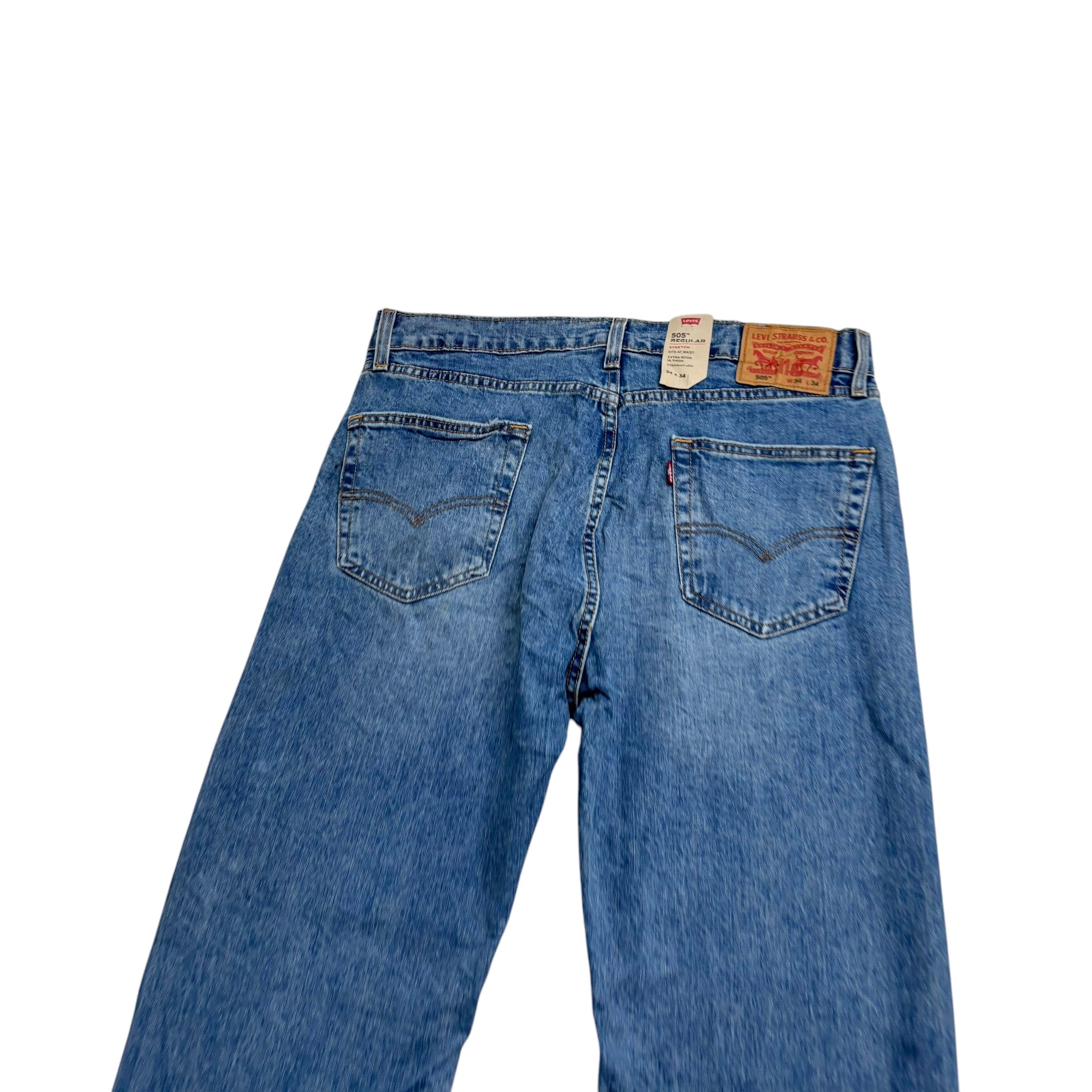 Levis 505 Jeans W34 L34 Mens Mid Blue Regular Straight Fit Stretch Denim (E)