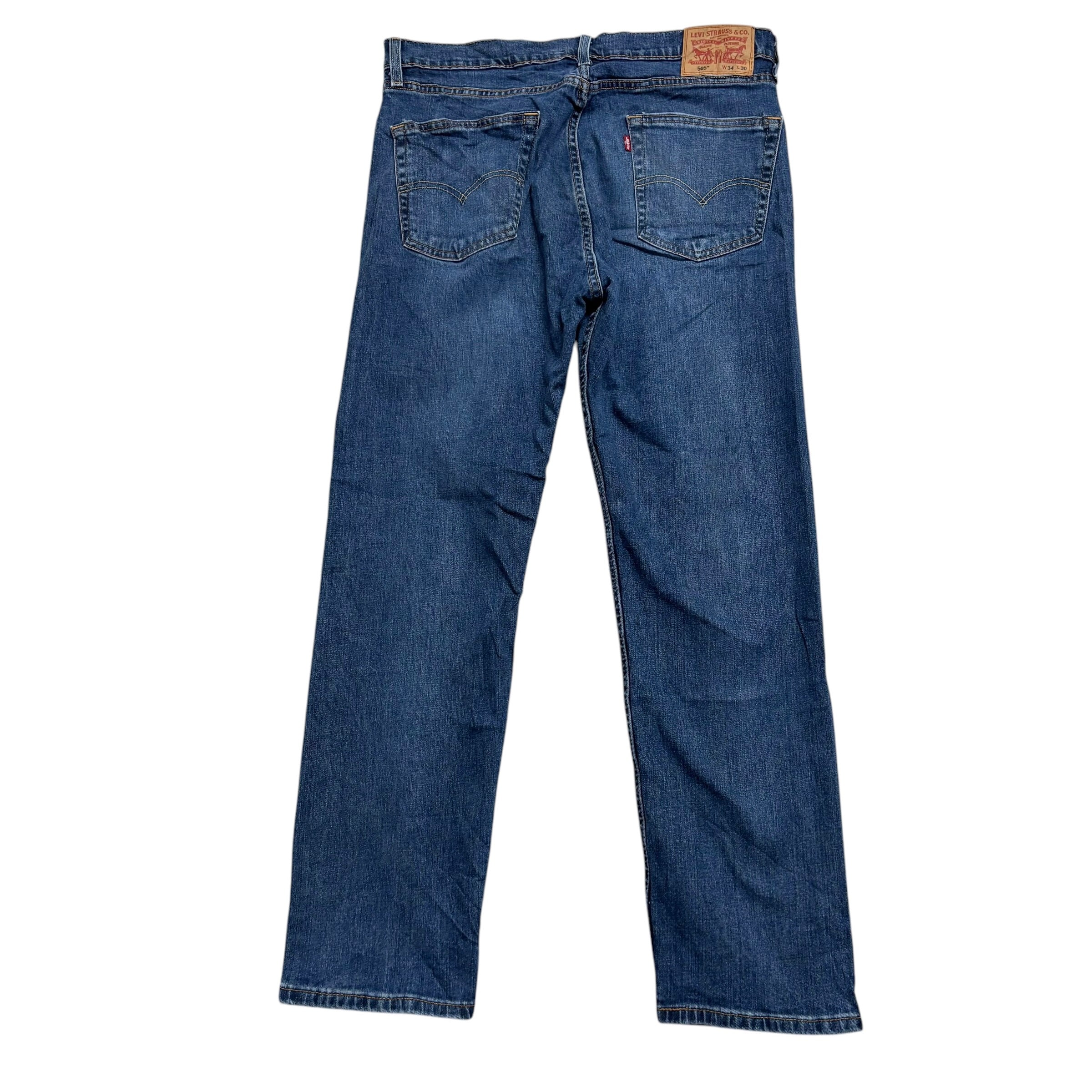 Levis 505 Jeans W34 L30 Mens Mid Blue Regular Straight Fit Stretch Denim (E)