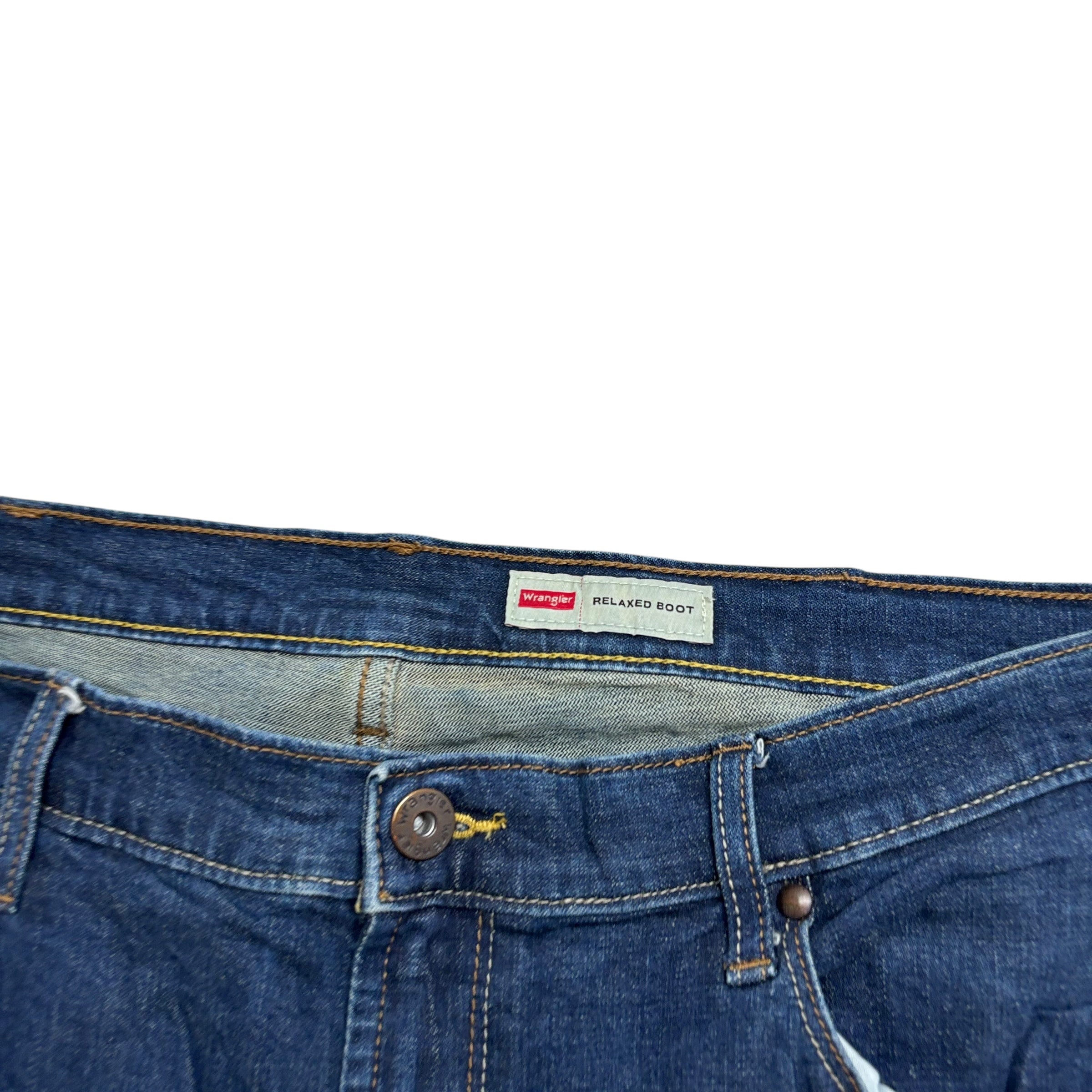 Wrangler Jeans W38 L30 Mens Dark Blue Relaxed Bootcut Fit Stretch Denim (E)