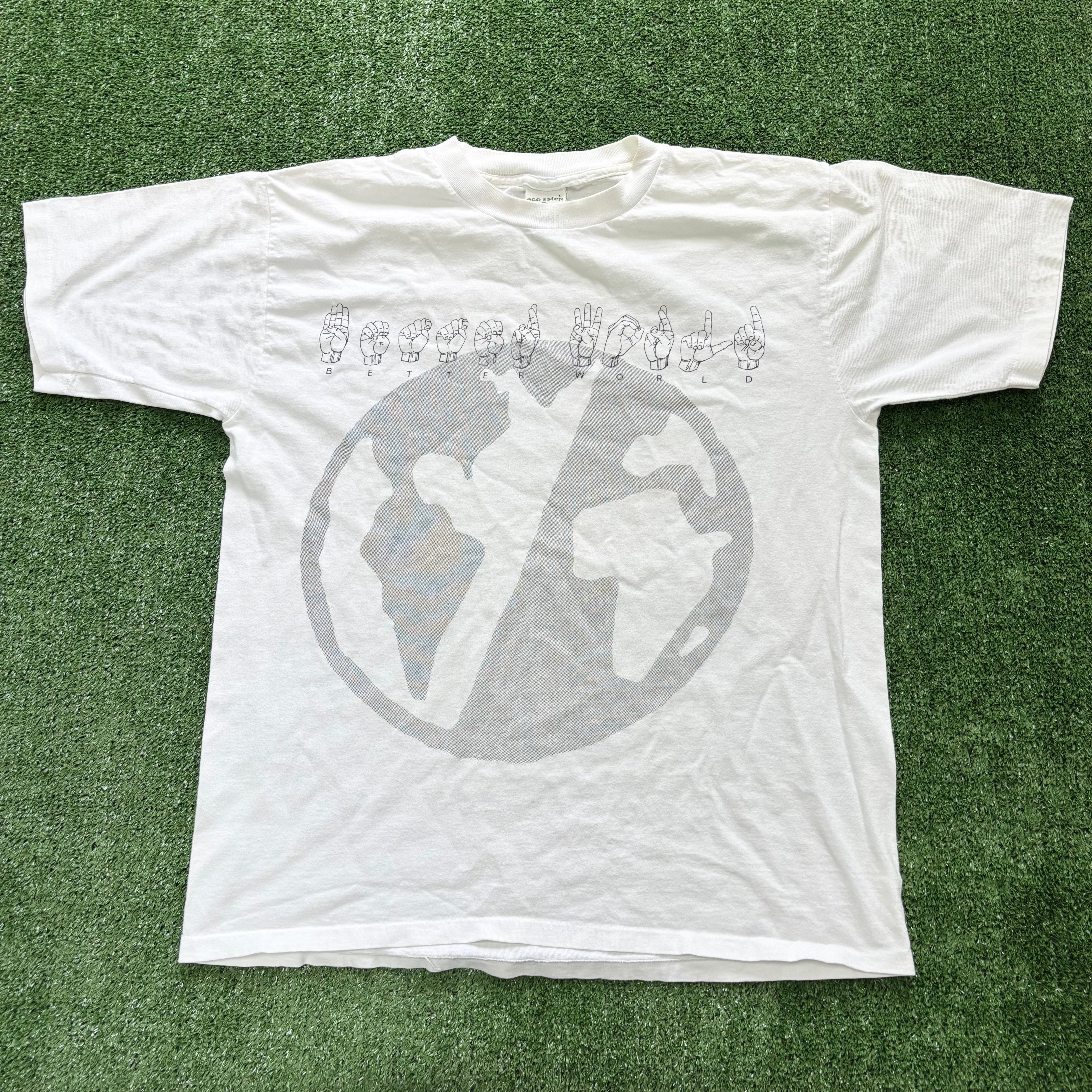 Vintage T Shirt Mens Medium White Single Stitch Graphic Print 90s Sign (E)